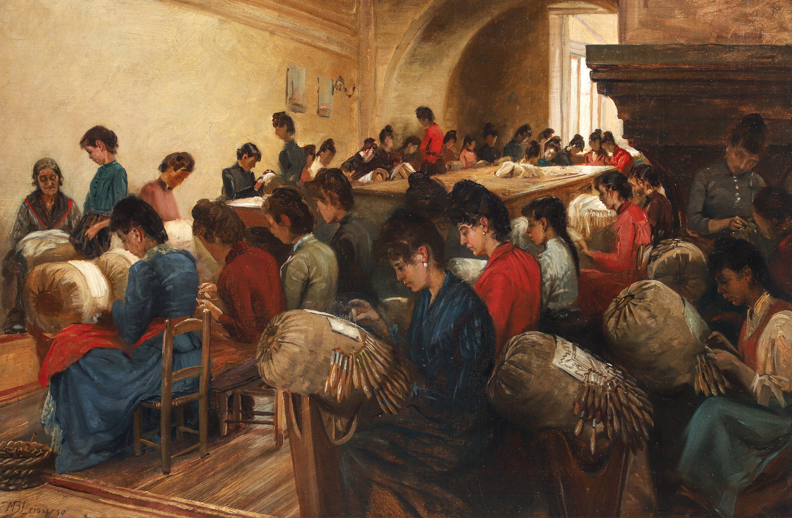 Martin Leisser Rare 1890 Interior Scene The Lace Makers (1 of 3)