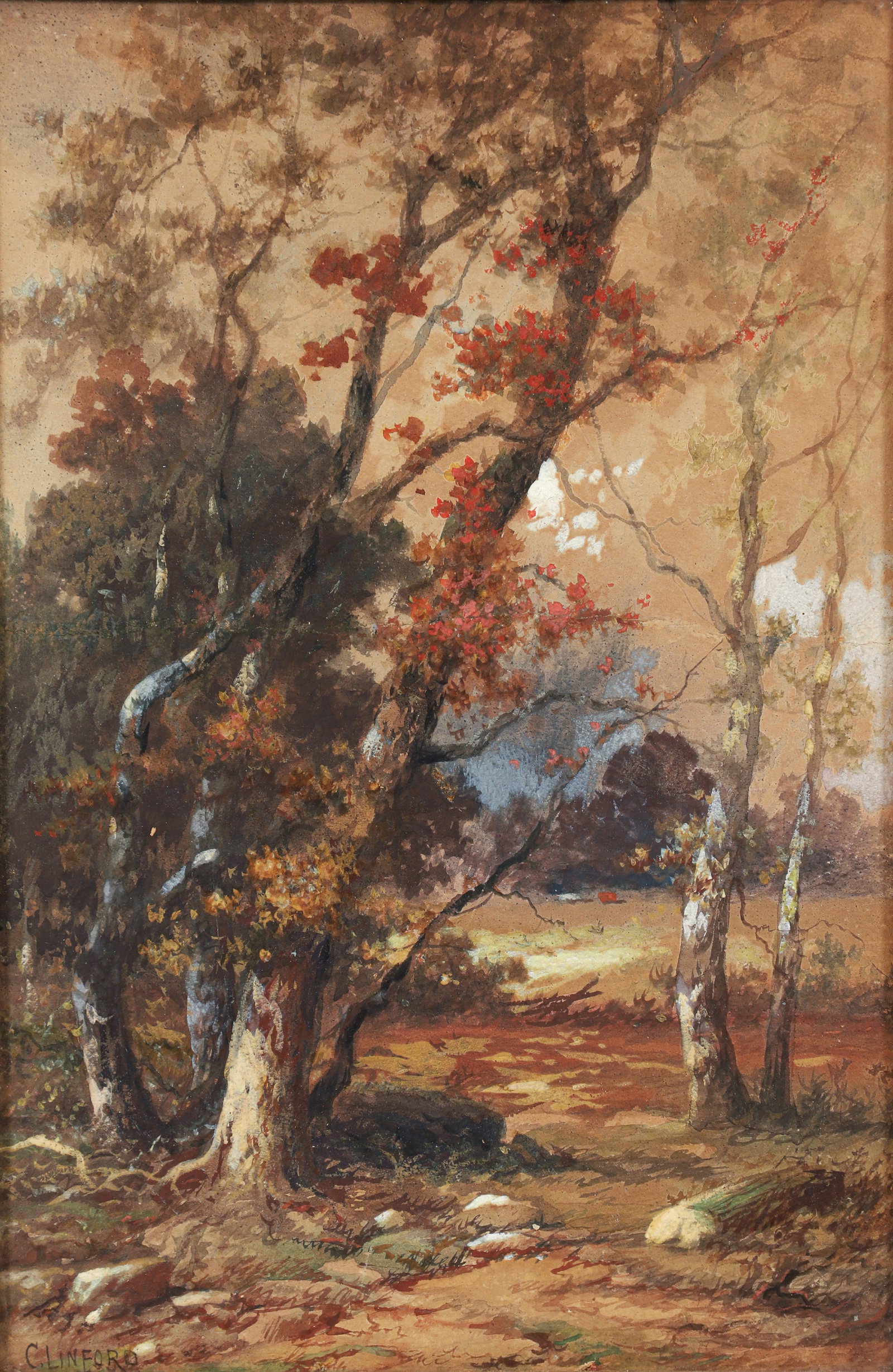 Rare Charles Linford Watercolor Autumn Birch Trees (1 of 4)