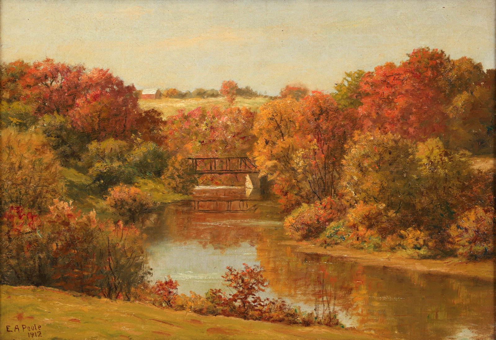 Eugene A. Poole Autumn Landscape with Stream 1912 Oil on Canvas (1 of 4)