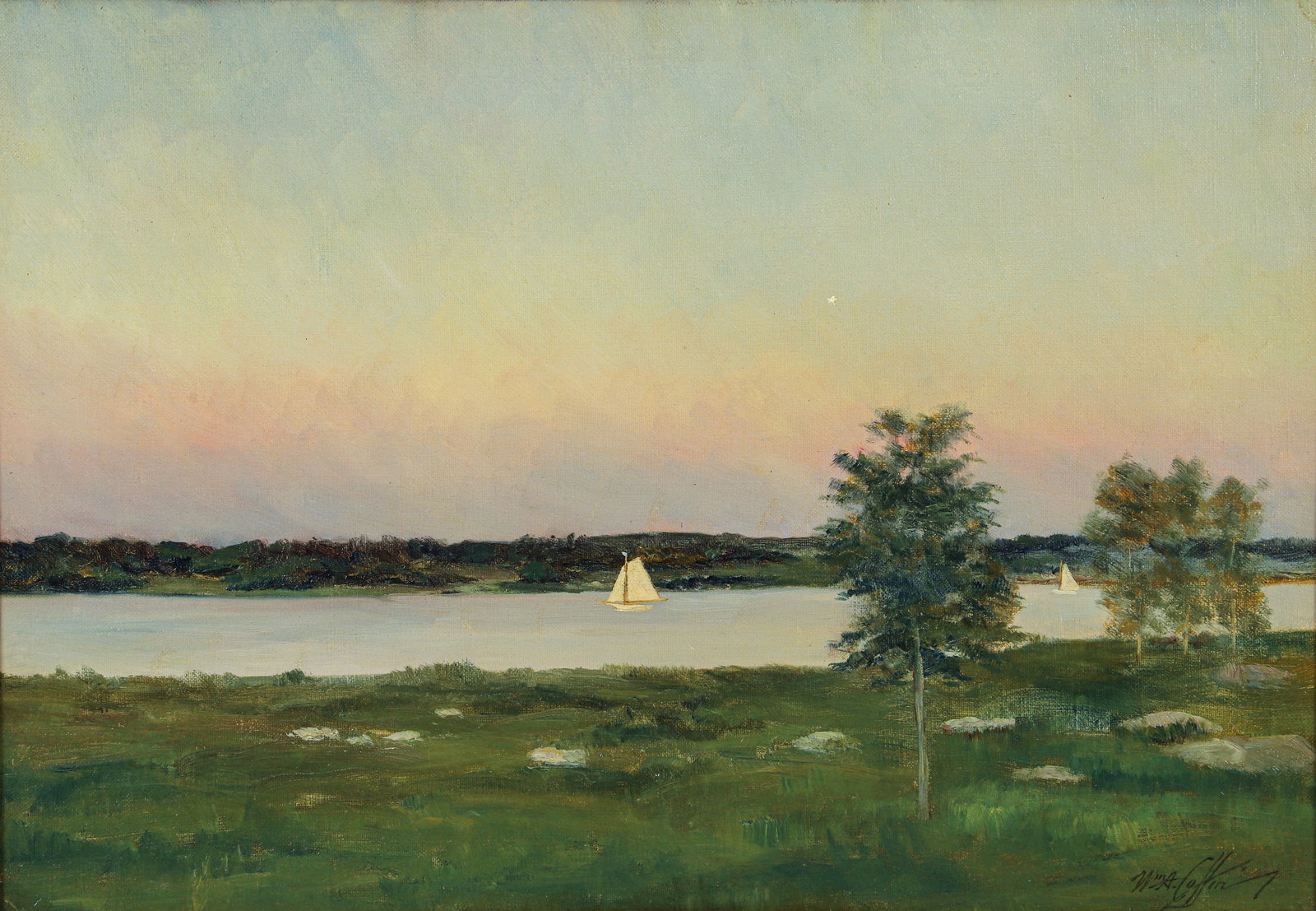 William Anderson Coffin oil Twilight Landscape with Sailboats (1 of 3)