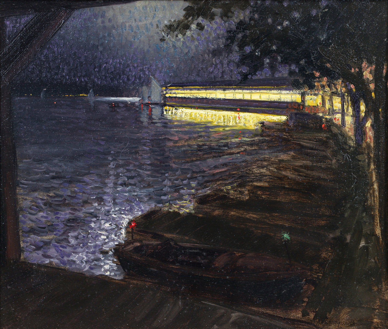 August F. Lundberg Buckeye Lake Columbus Ohio Oil on Canvas: Lundberg, August Frederick (Danish/American, 1878-1928), Buckeye Lake, c.1910s, oil on canvas, signed lower right, 20 x 24 inches, in a gold painted carved wood frame 30 x 33.5 inches. Provenance: Spa