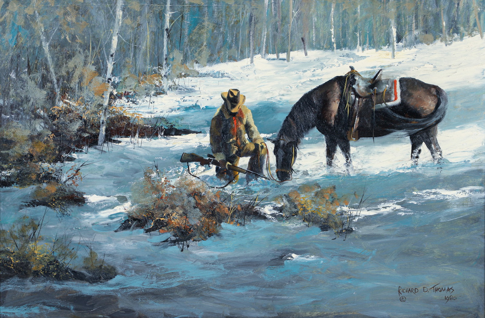 Richard D. Thomas The Pursuit Cowboy Oil Painting 1980 (1 of 3)