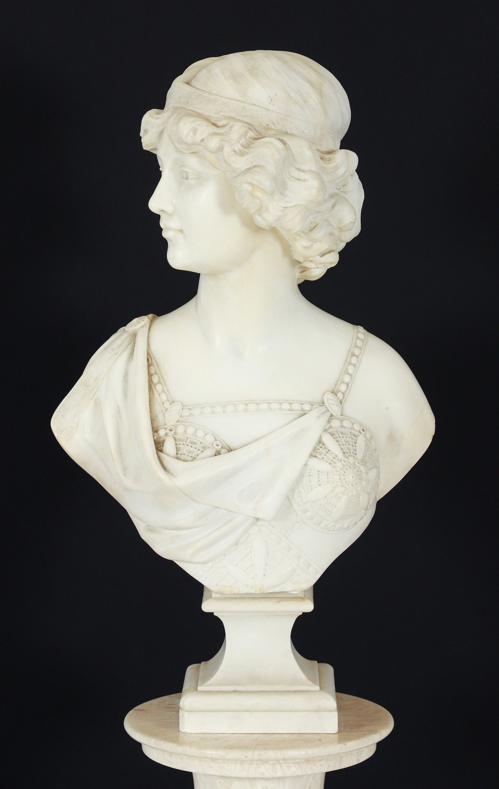 Adolfo Cipriani Alabaster Bust of a Woman on Pedestal (1 of 7)