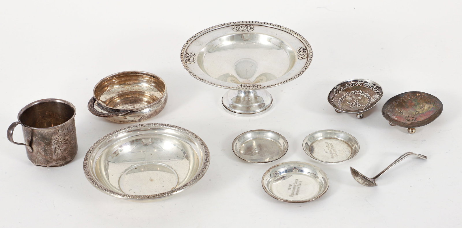 10 Piece Sterling Silver Holloware, Compotes, Baby Cup, Etc. (1 of 5)