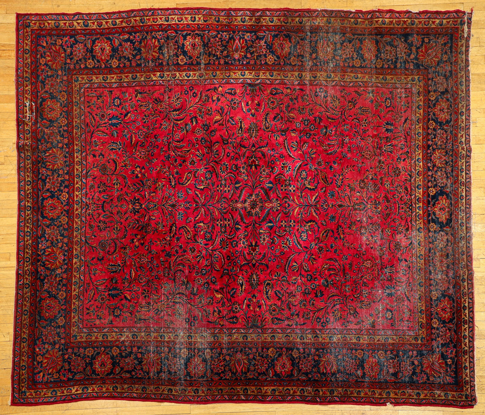 Room Size Semi Antique Kashan Persian Carpet: Room Size Semi Antique Kashan Persian Carpet, wool, 146 x 102 inches.