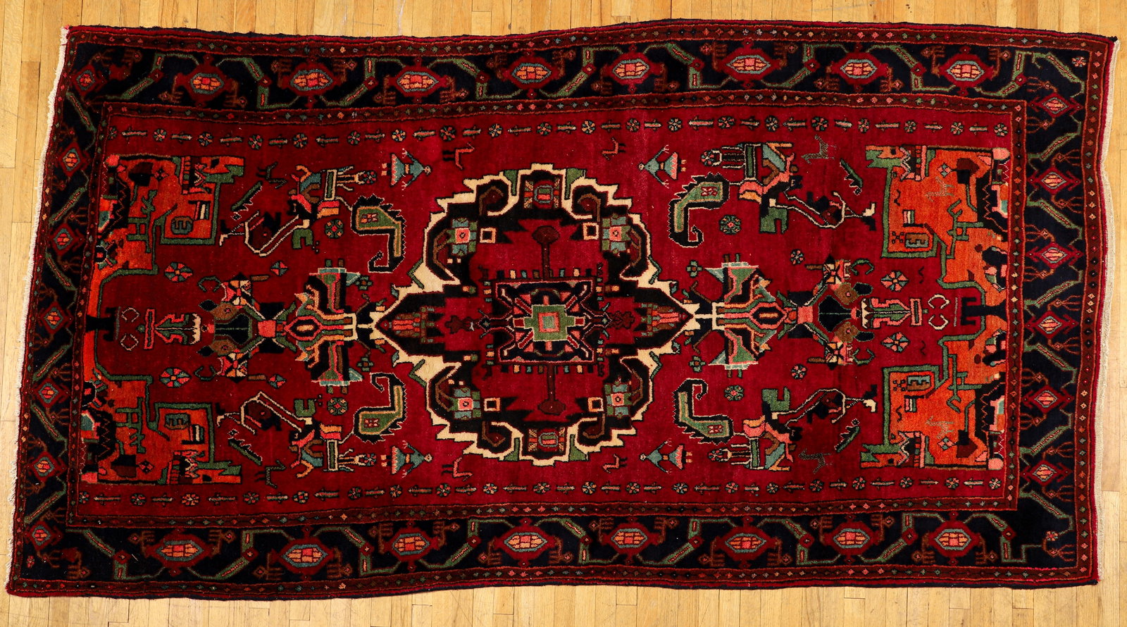 Vintage Persian Heriz Carpet, 10 feet long: Vintage Persian Heriz Carpet, wool, 120 x 62 inches.