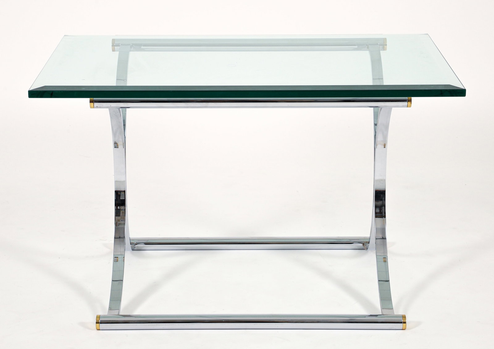 Modernist Chrome Base Glass Top Side Table - 2