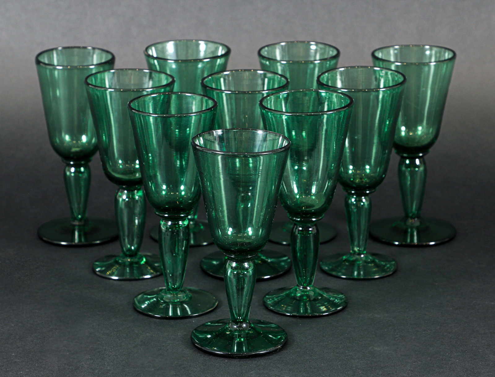 Set of 10 Mid 20th Century Green Wine Goblets (1 of 2)