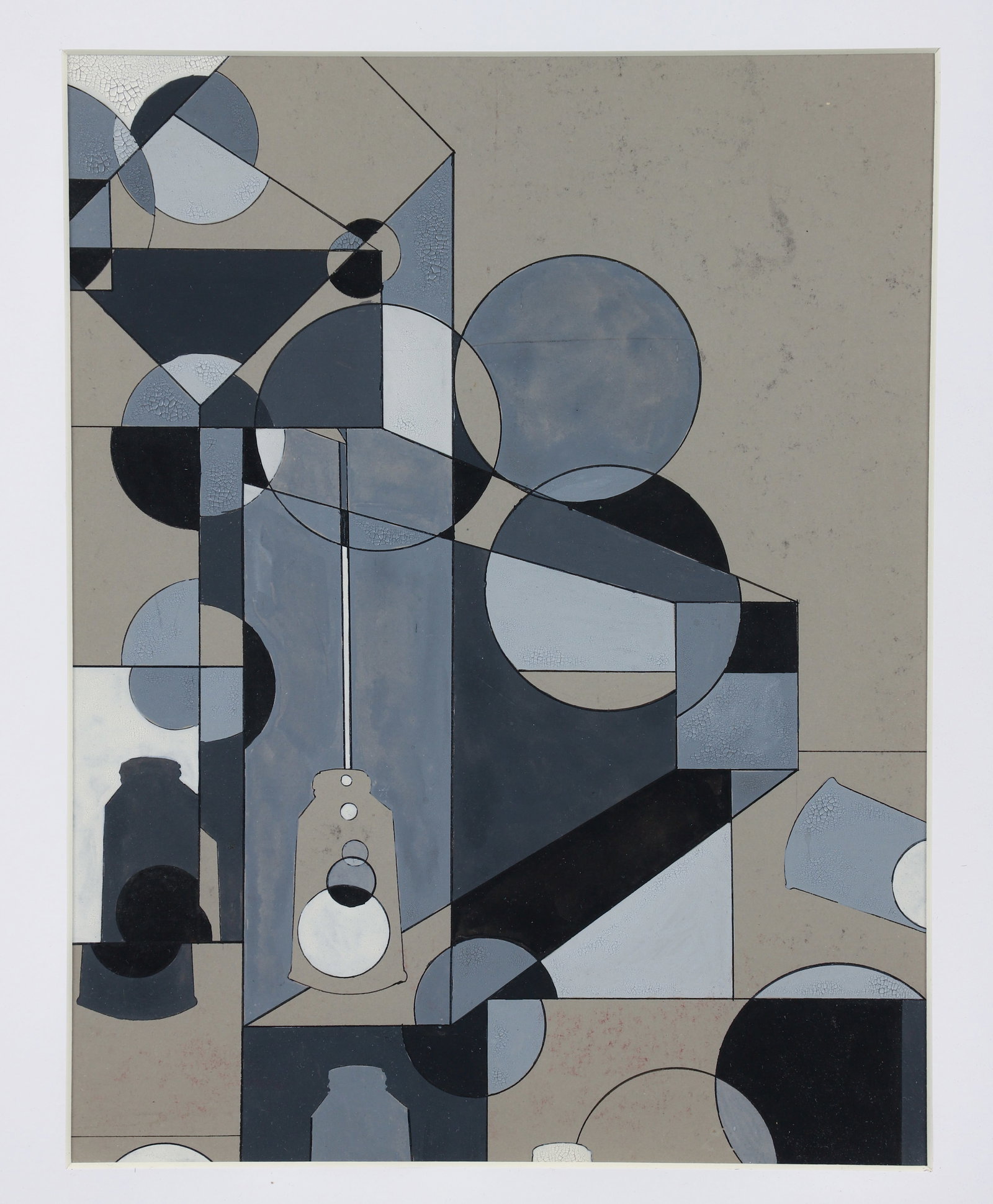 Unsigned Mid Century Modern Gouache Painting on Board (1 of 2)