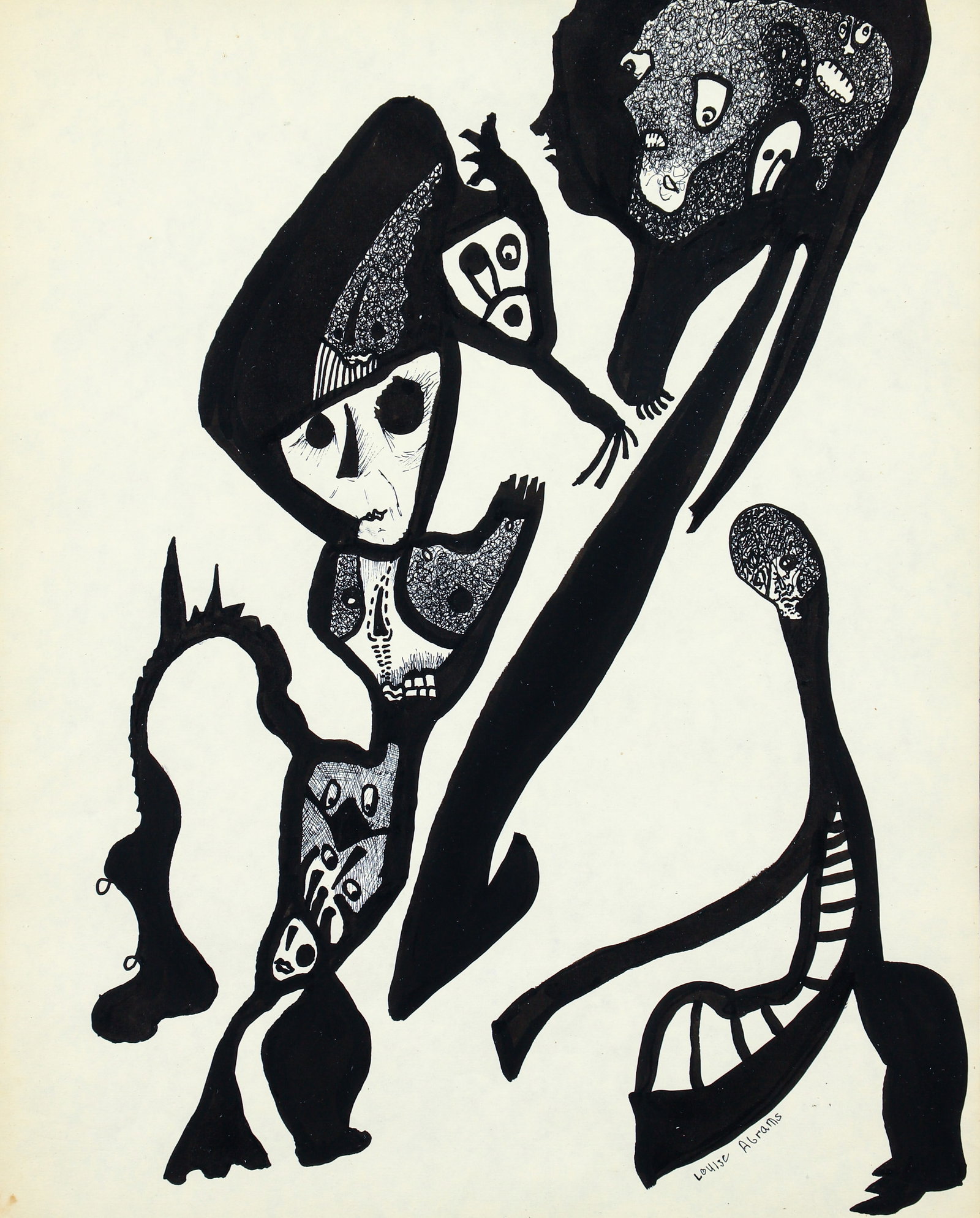 Louise Abrams Surrealist Outsider Artist Ink Drawing 1970s (1 of 4)