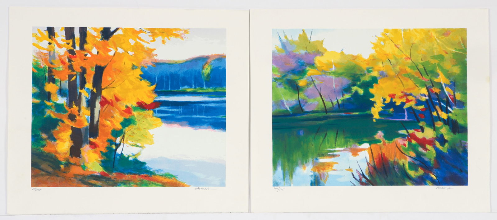 2 Tadashi Asoma orig lithos Fall By The Lake and Woodland Lake Scene (1 of 4)