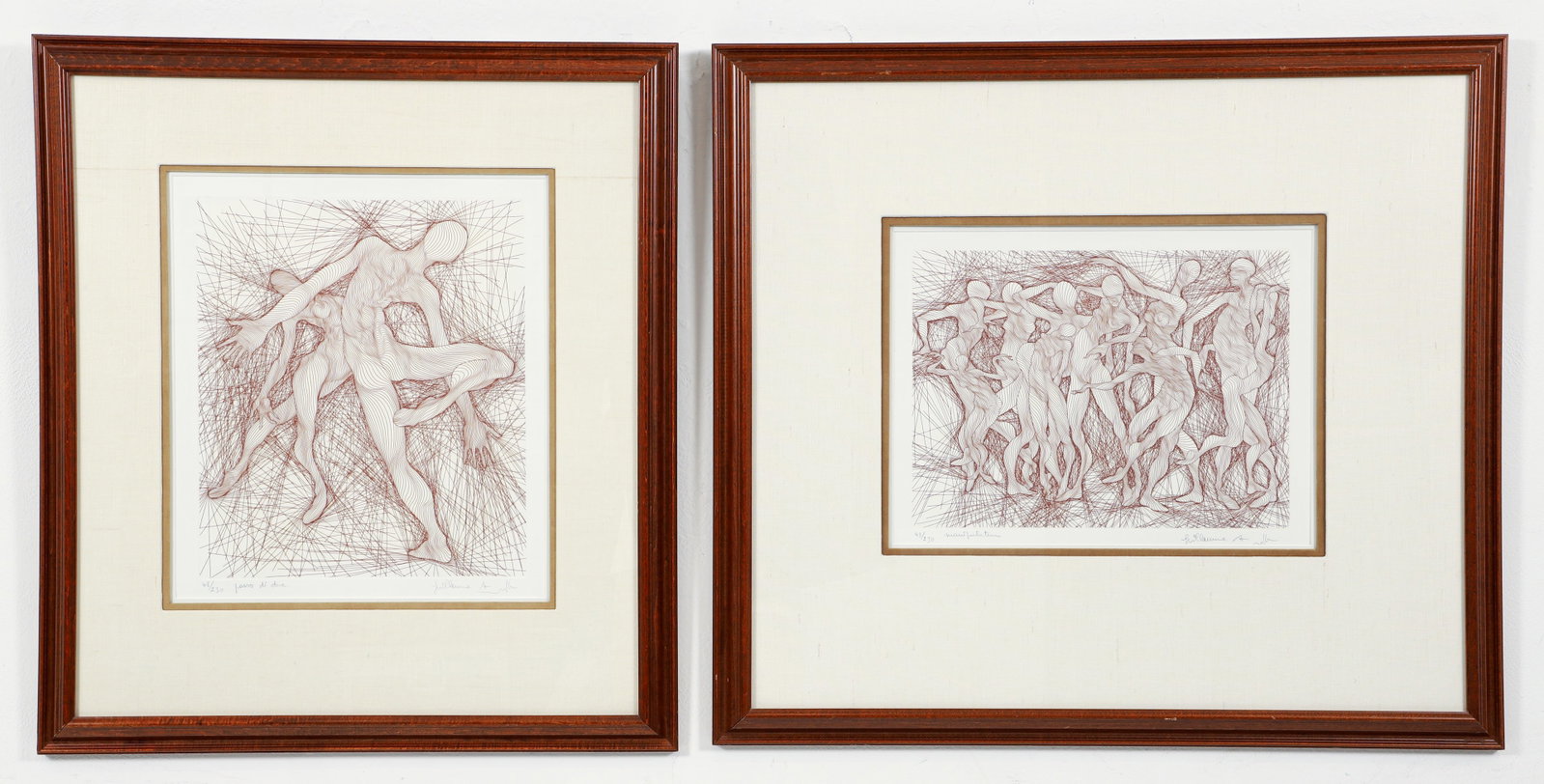2 Guillaume Azoulay Etchings on Paper: Azoulay, Guillaume (Moroccan, b. 1949), Lasso di Due, etching on paper, editioned 48/230, titled, and signed in pencil along lower edge. Sight 16 x 13.5 inches. Behind glass, linen mat, and in 29.75 x
