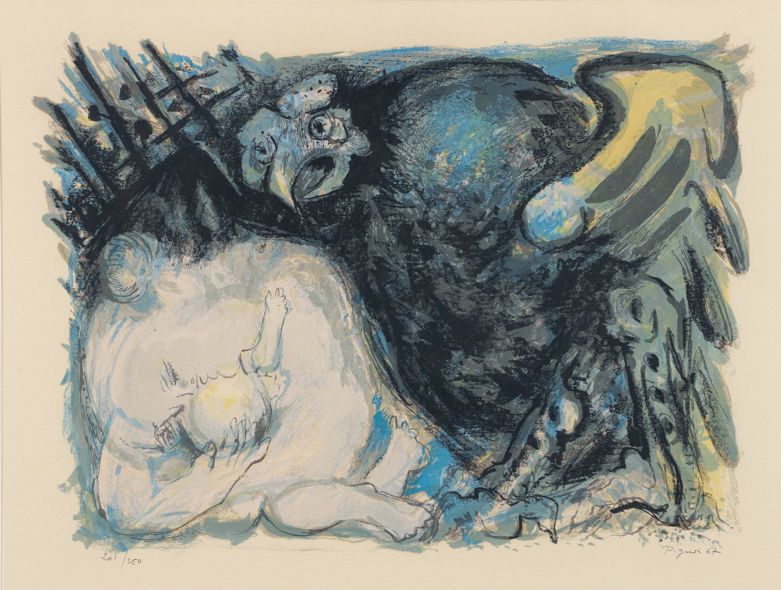 Edouard Pignon Signed Lithograph from the Flight Portfolio: Pignon, Edouard (French, 1905-1993), Untitled, from The Flight Portfolio, printed in 1967, published in 1971, color lithograph on Arches paper, signed and numbered 201/250 in pencil to the bottom edge