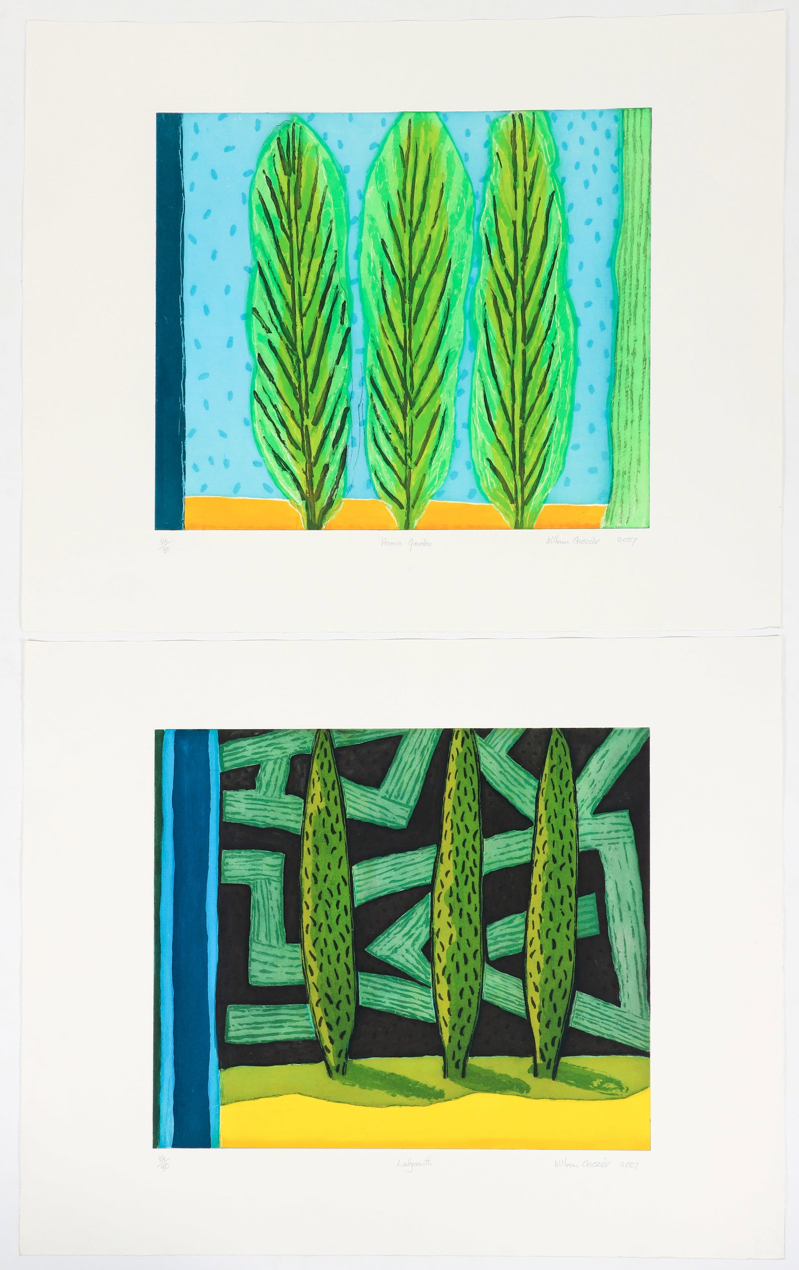 2 William Crozier 2007 color aquatints Labyrinth and Verona Garden (1 of 5)