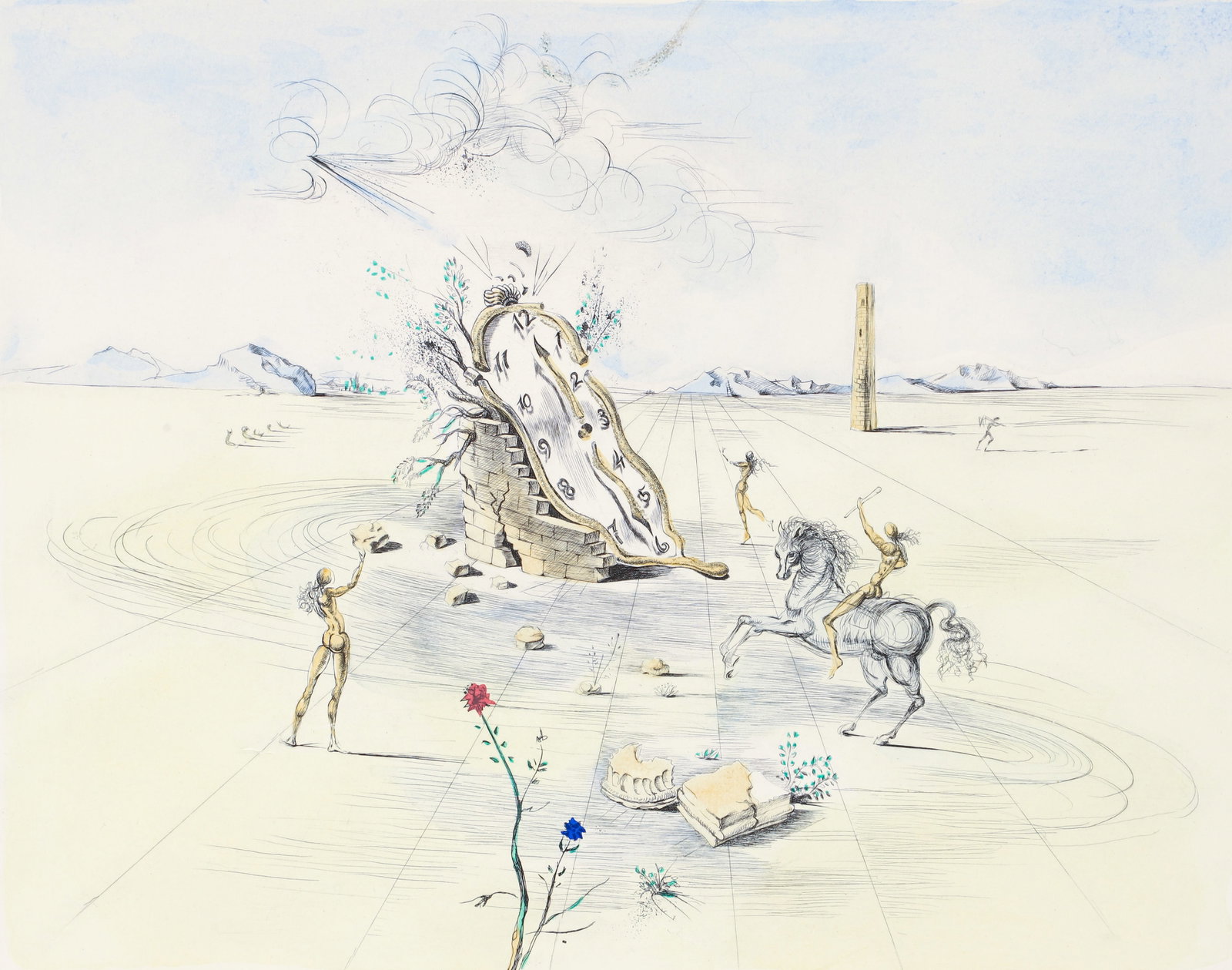 Salvador Dali Signed Etching Cosmic Horsemen (1 of 4)
