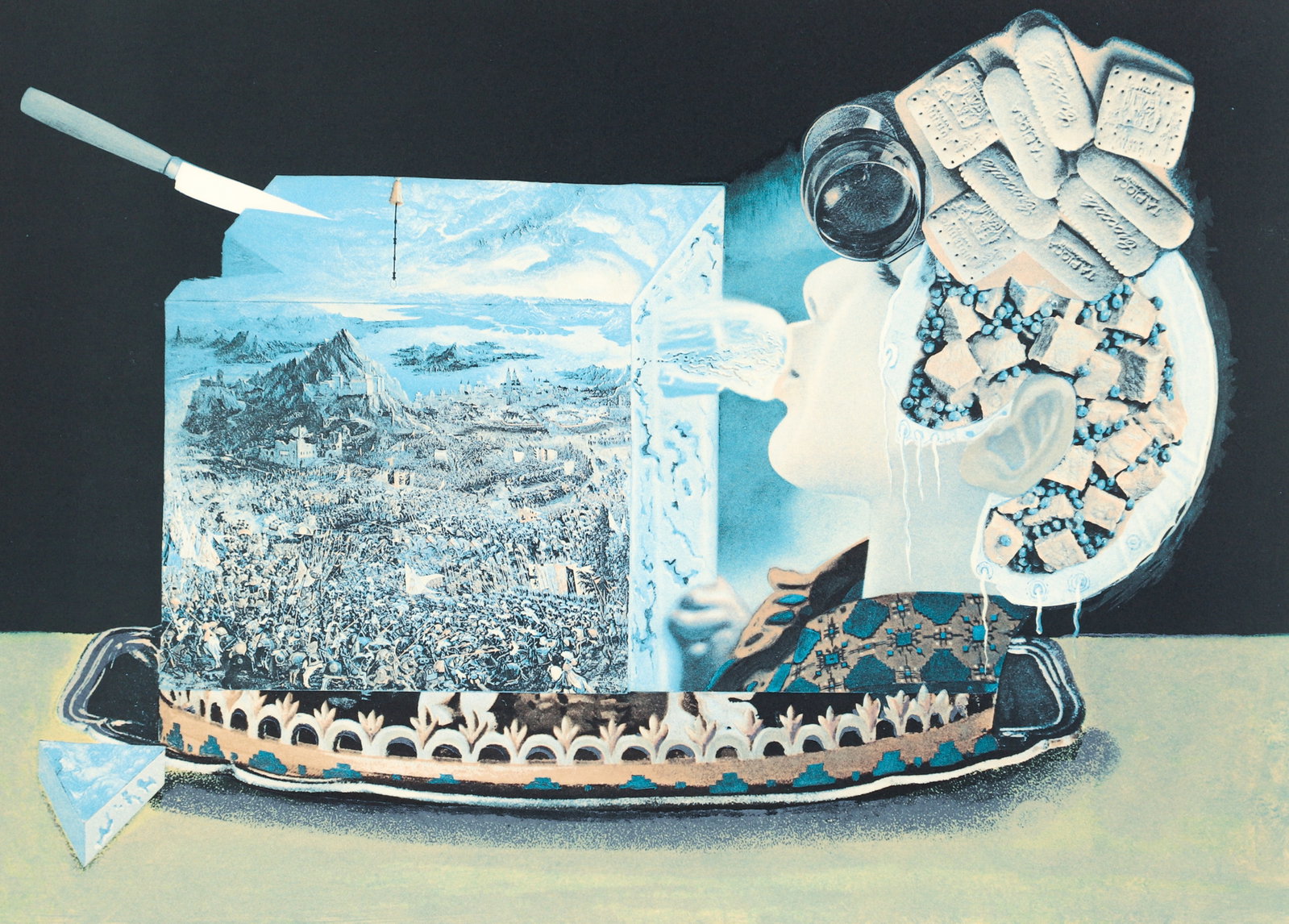 Salvador Dali Les Pios Nonoches from the Les Diners de Gala portfolio: Dali, after Salvador (Spanish, 1904-1989), Les Pios Nonoches from the Les Diners de Gala portfolio, 1971, photolithograph in colors with etching, signed and numbered 151/395 in pencil, main image 16 x