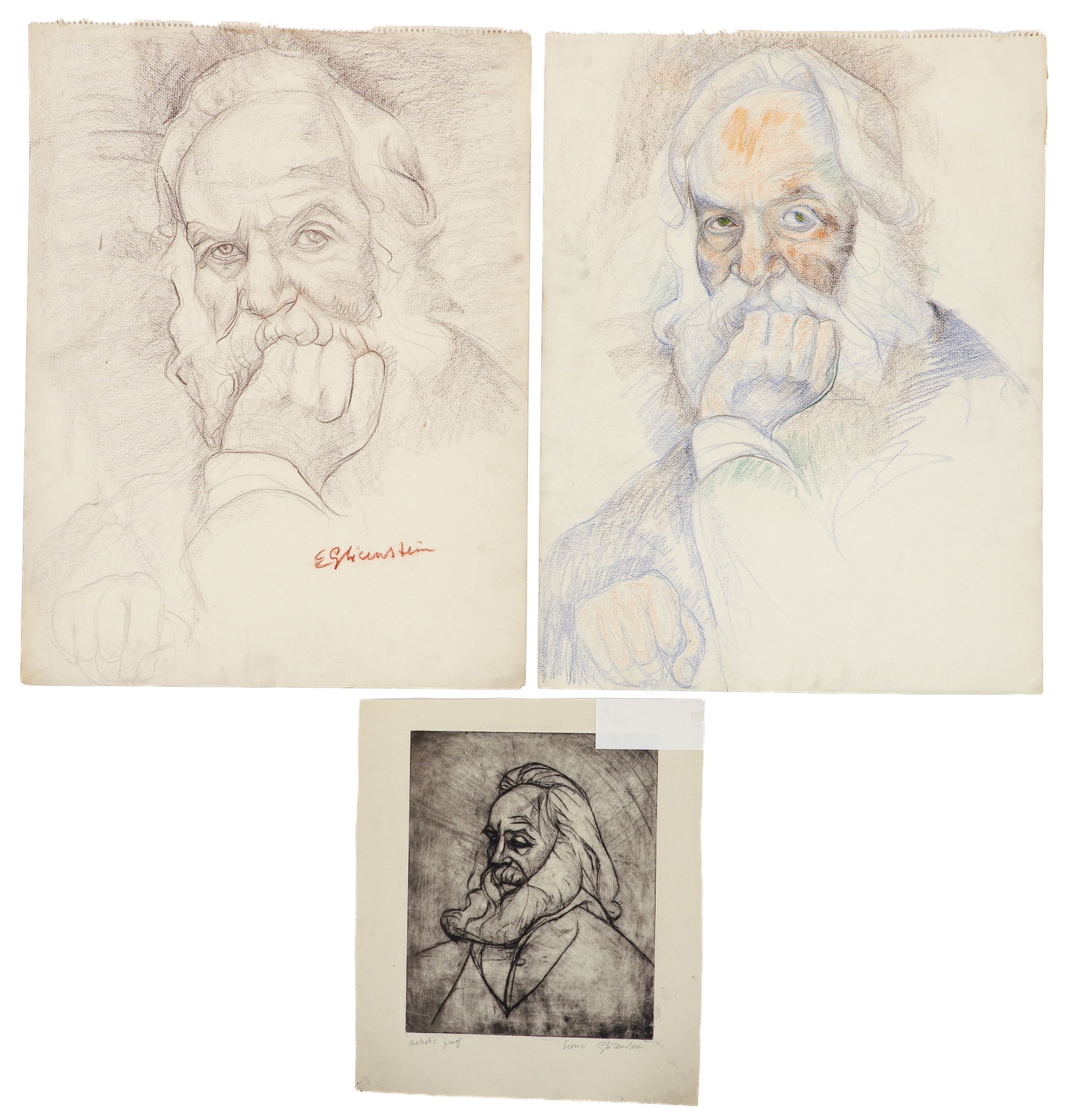 3 pc Enrico Glicenstein Portraits of Walt Whitman (1 of 7)