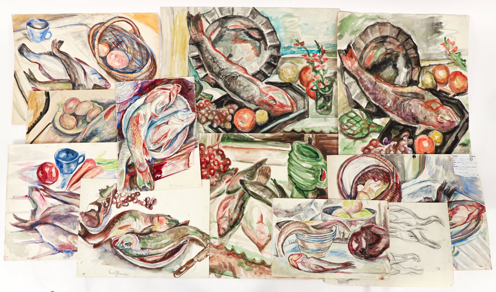 11 pc Enrico Glicenstein Watercolor Still Lives of Fish (1 of 6)