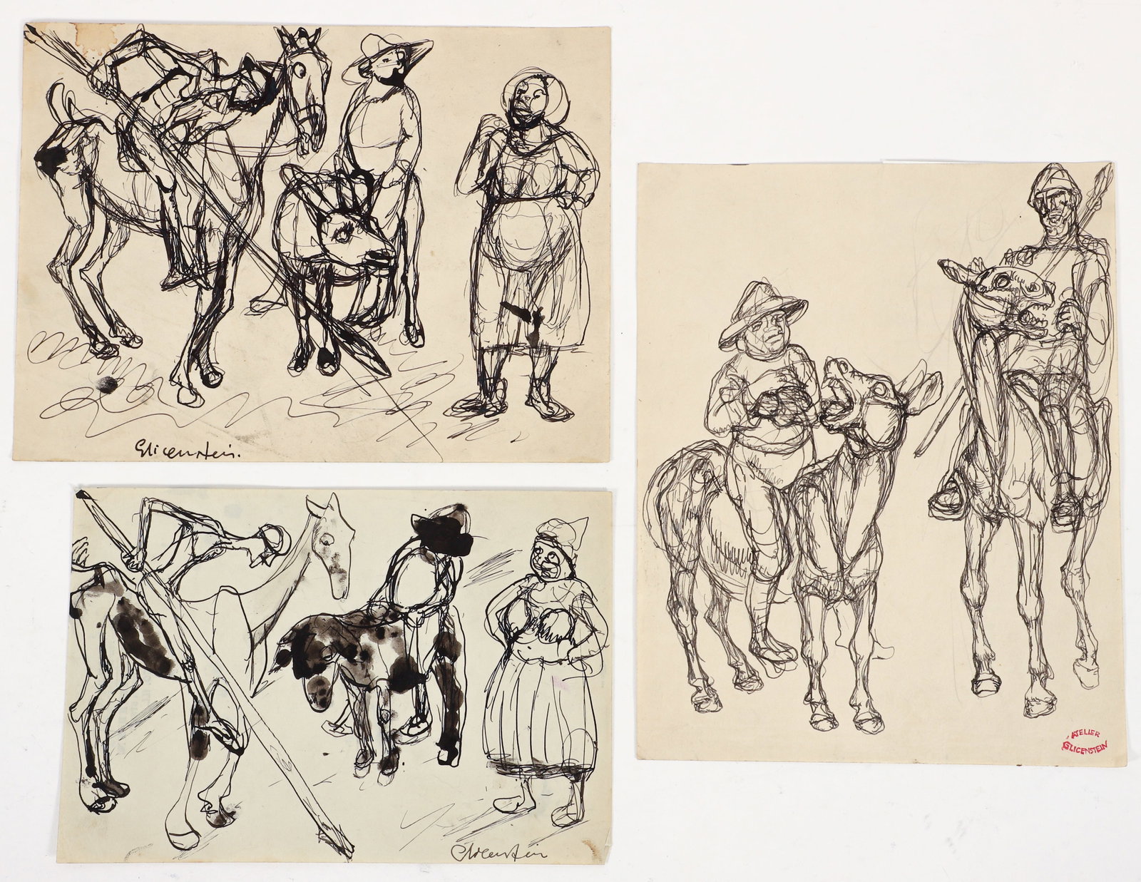 3 pc Enrico Glicenstein Don Quixote Drawings (1 of 6)