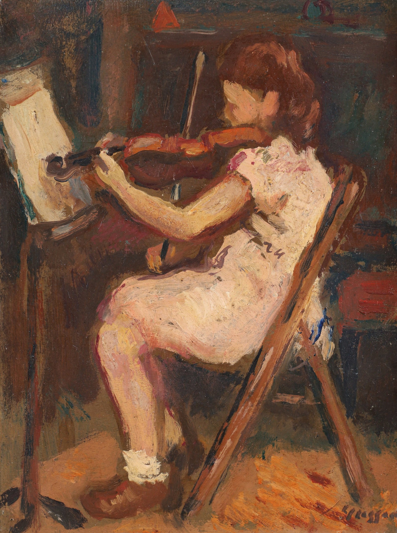 Bernard Gussow Oil on Board Violinist 1948 (1 of 4)