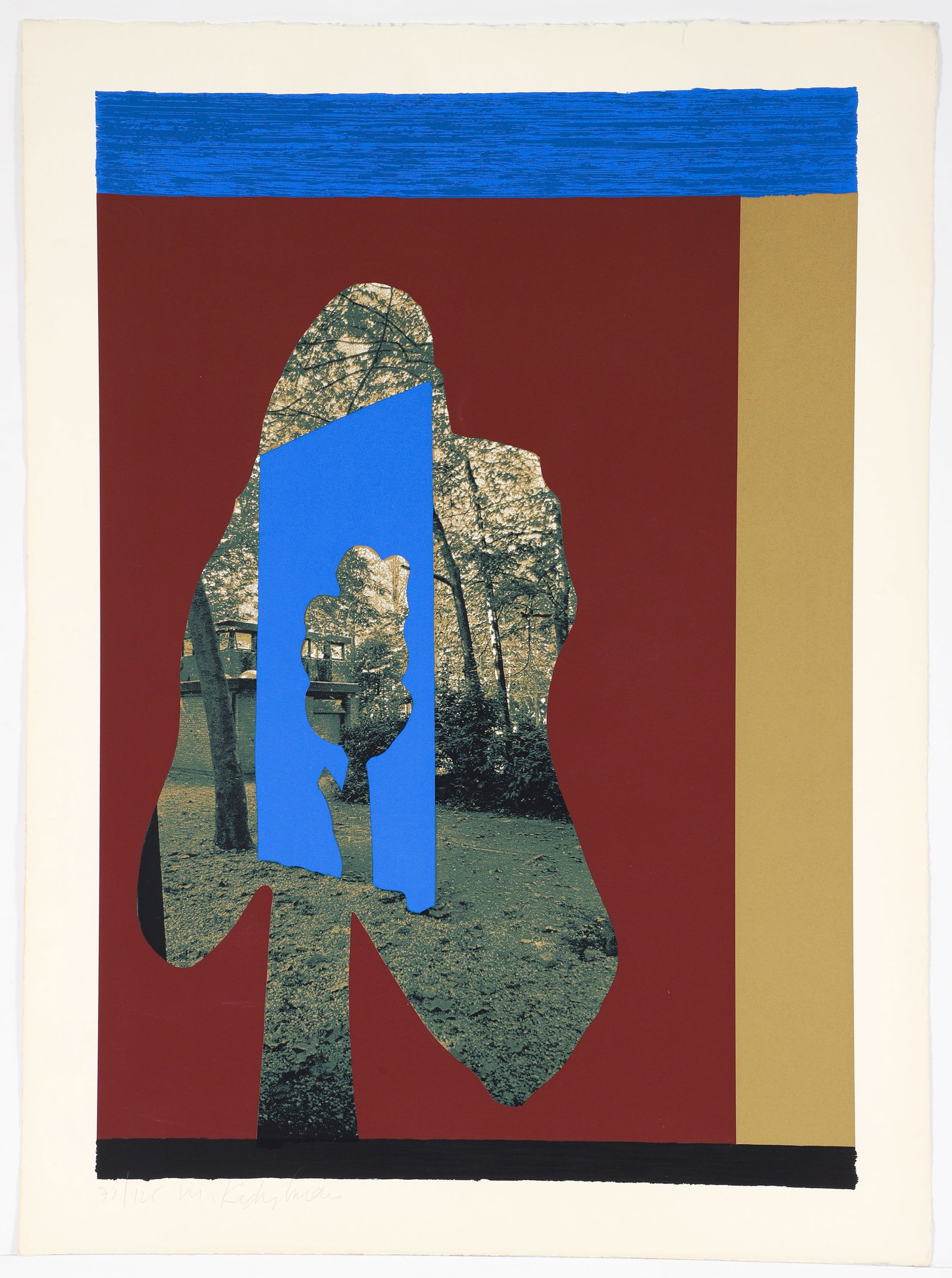 Menashe Kadishman orig lithograph Tree in Tree (Burgundy and Gold): Kadishman, Menashe (Israeli, 1932-2015 ), Untitled - Tree in Tree (Burgundy and Gold), Year: 1980, Medium: Lithograph printed in colors, pencil signed and numbered 72/125 from an edition of 125, measu