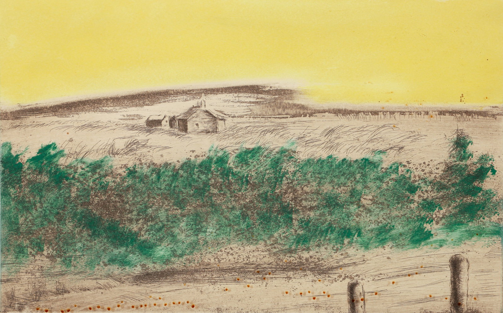 20th century Color Etching of A Hillside by H. Lee (1 of 4)
