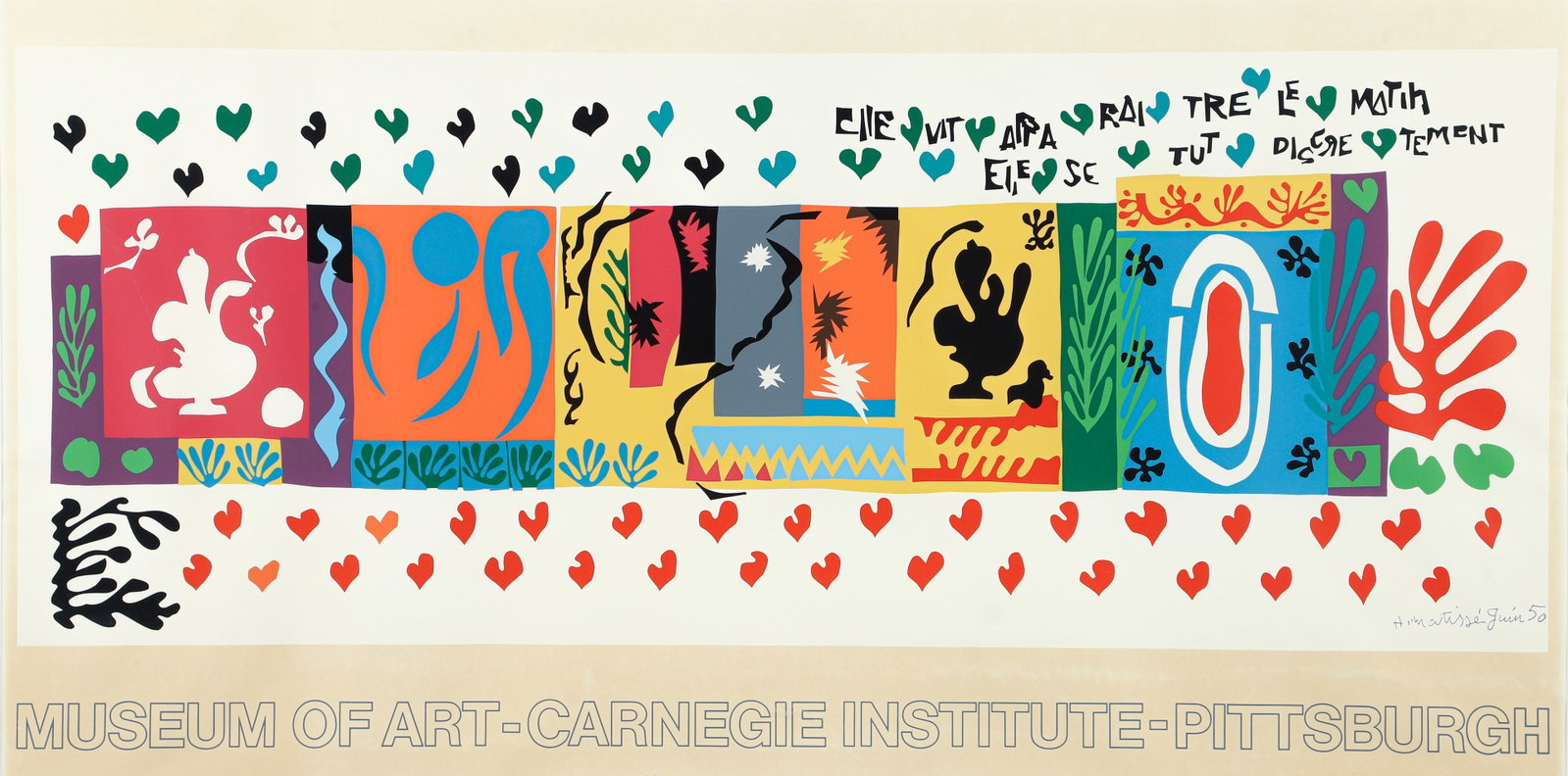 After Henri Mattise The Thousand One Nights Carnegie: Matisse, After Henri (French, 1869-1954) The Thousand and One Nights, published by Carnegie Museum, Pittsburgh, in 1974, color lithograph on paper, signed in the plate. 28 x 53 inches, behind glass, m