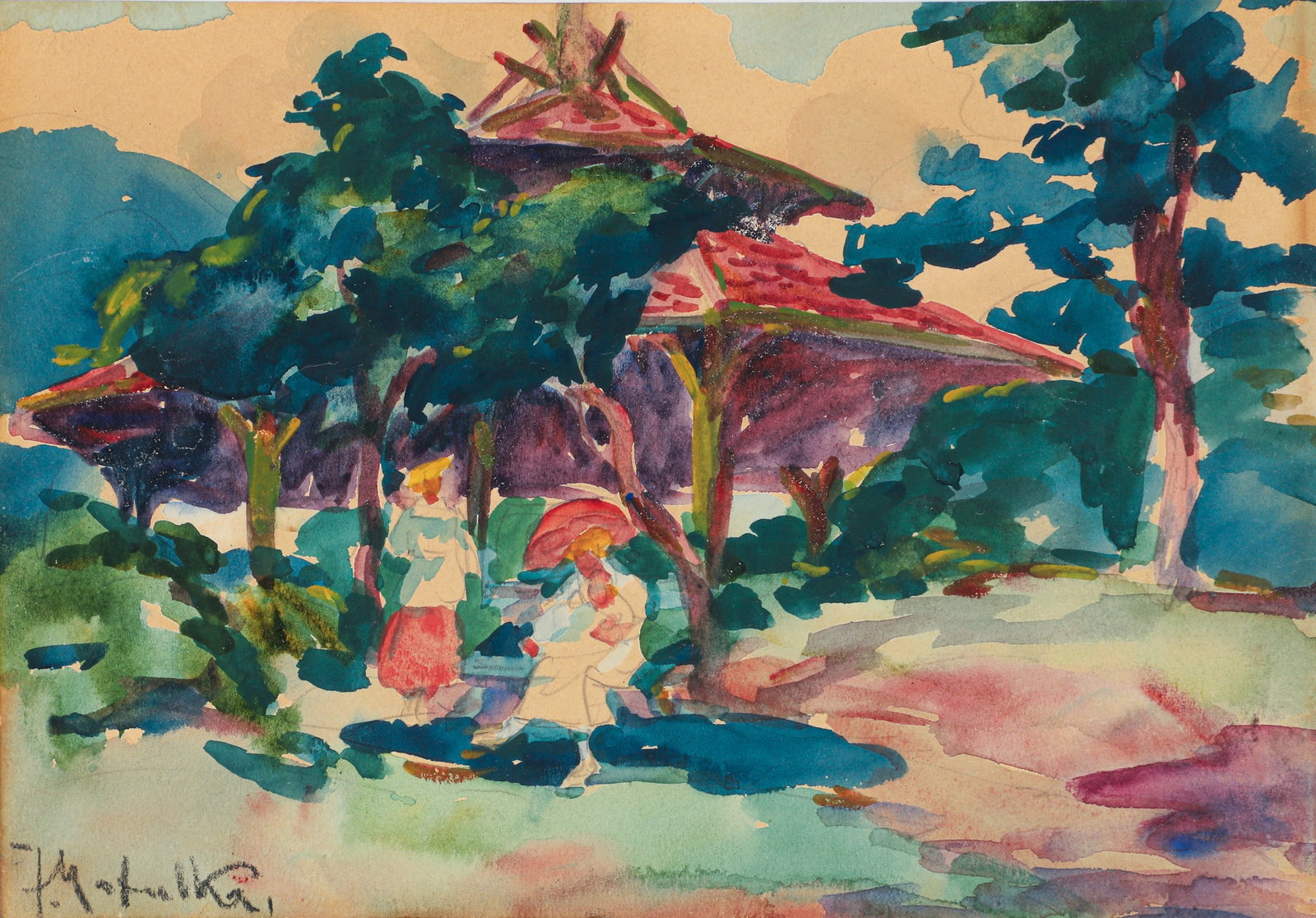 Jan Matulka Watercolor Mother in the Park (1 of 3)