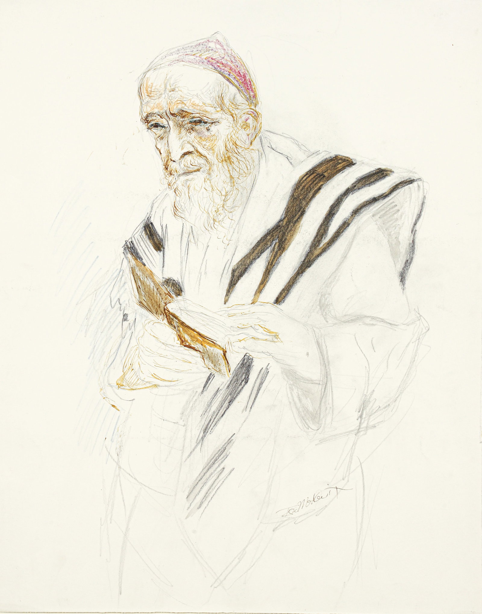 Ira Moskowitz Watercolor on Paper Rabbi (1 of 4)