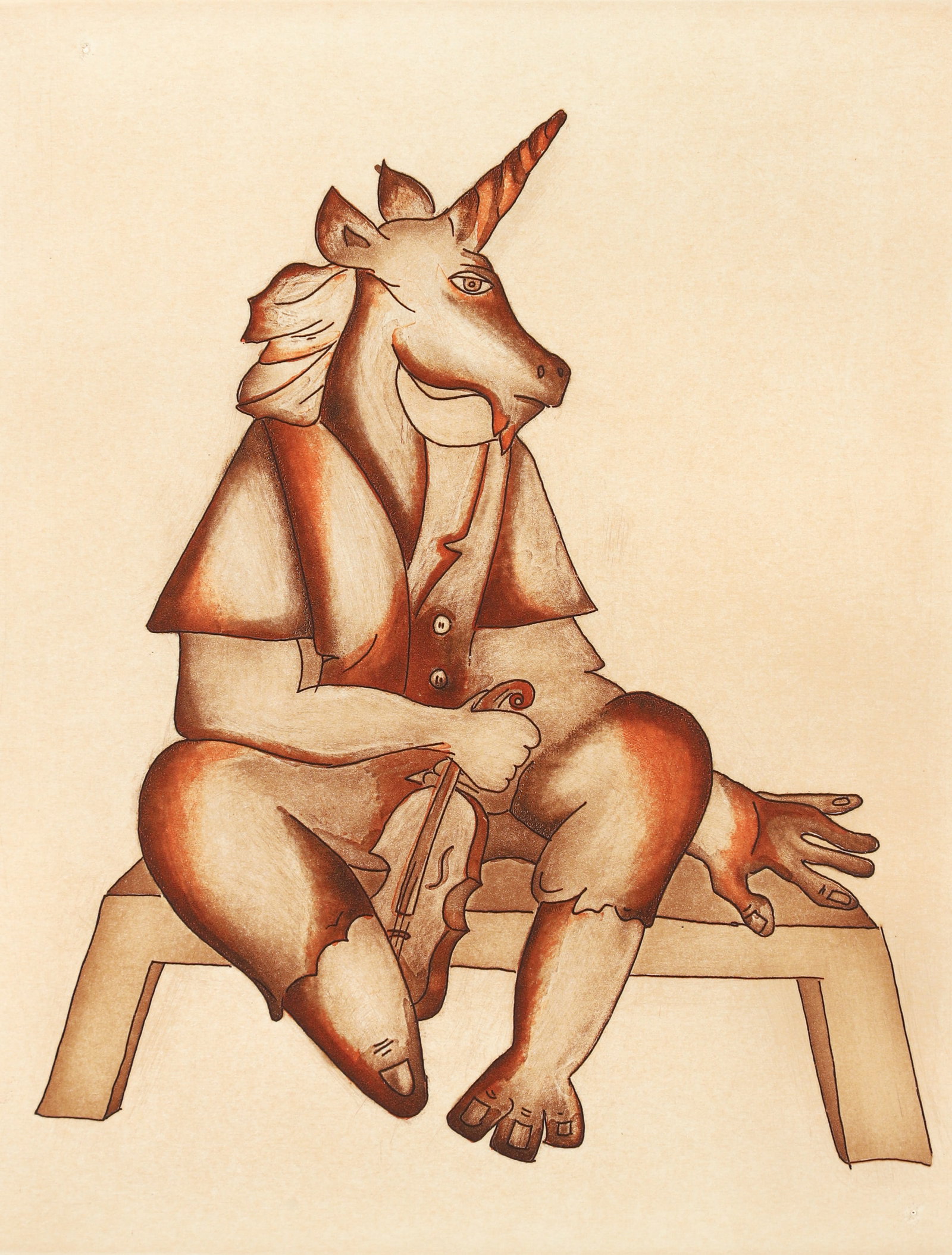 Alexandra Nechita Unicorn With Violin 2008 Etching Signed: Nechita, Alexandra (Romanian/American, contemporary), Unicorn with Violin, 2008, etching on paper, signed, dated and numbered 94/98 in pencil to the lower edge, image size 11 x 8 inches, matted and fr