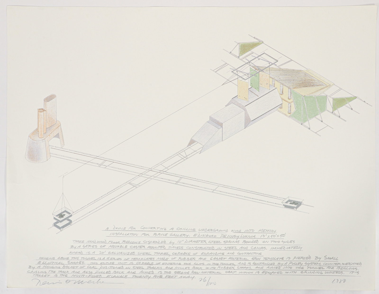 Dennis Oppenheim Wind Device Large Lithograph 1980 (1 of 3)