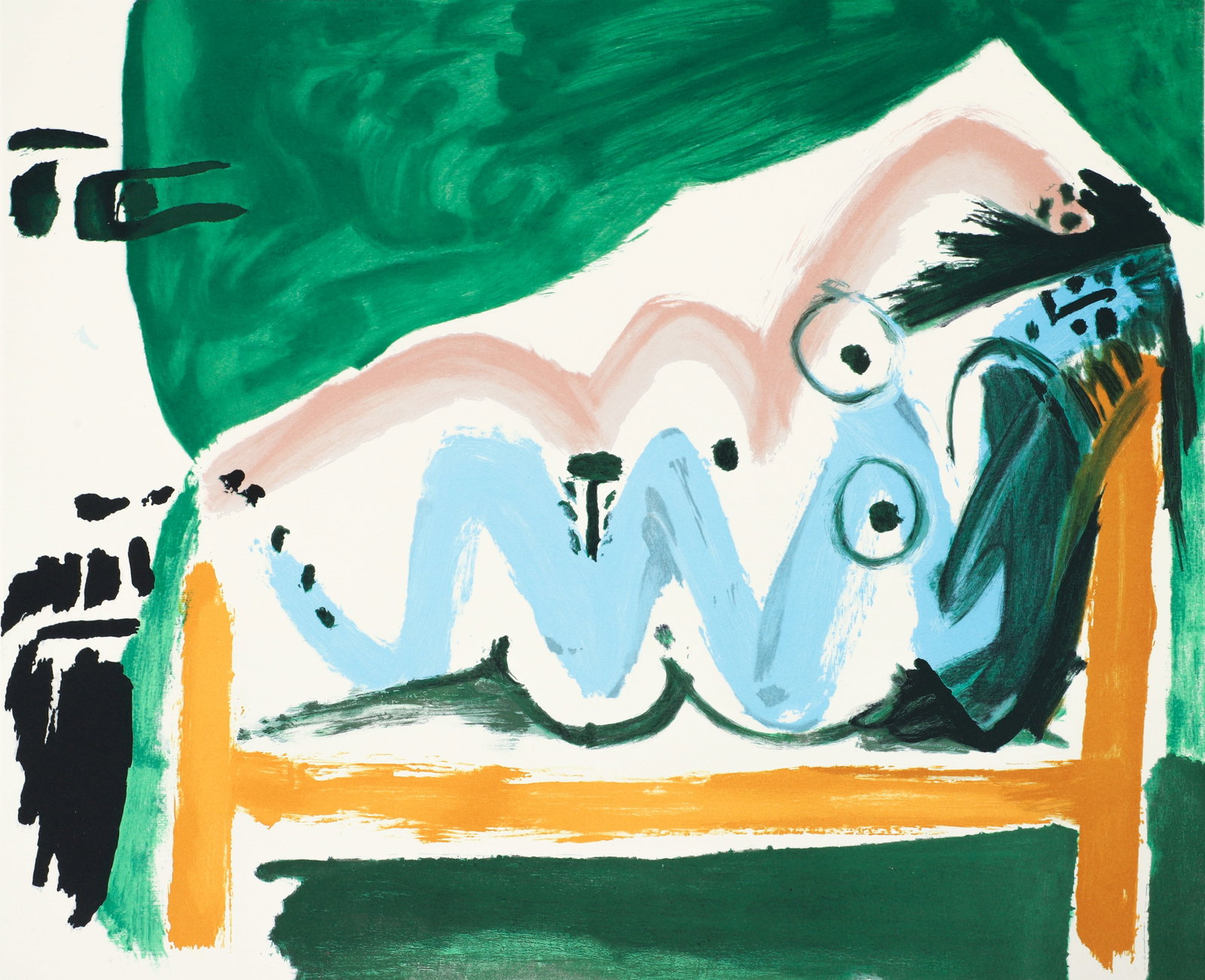 After Picasso signed Litho Ne Allongee et tete D'Homme de profil 1980: After Picasso, Pablo, Ne Allongee et tete D'Homme de profil, 21 1/2' x 28 5/8' (sheet) authorized by Picasso's granddaughter Marina each signed in pencil by Marina Picasso, numbered 165/500 from an