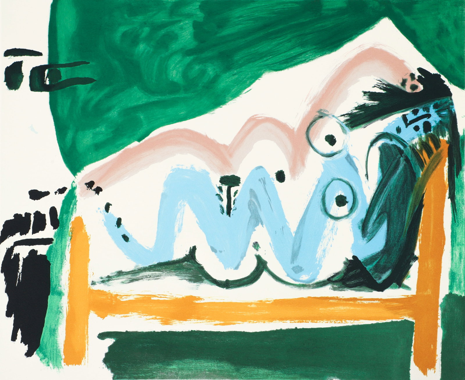 After Picasso signed lithograph Ne Allongee et tete D'Homme de profil 1980: After Picasso, Pablo, Ne Allongee et tete D'Homme de profil, 21 1/2' x 28 5/8' (sheet) authorized by Picasso's granddaughter Marina each signed in pencil by Marina Picasso, numbered 166/500 from an