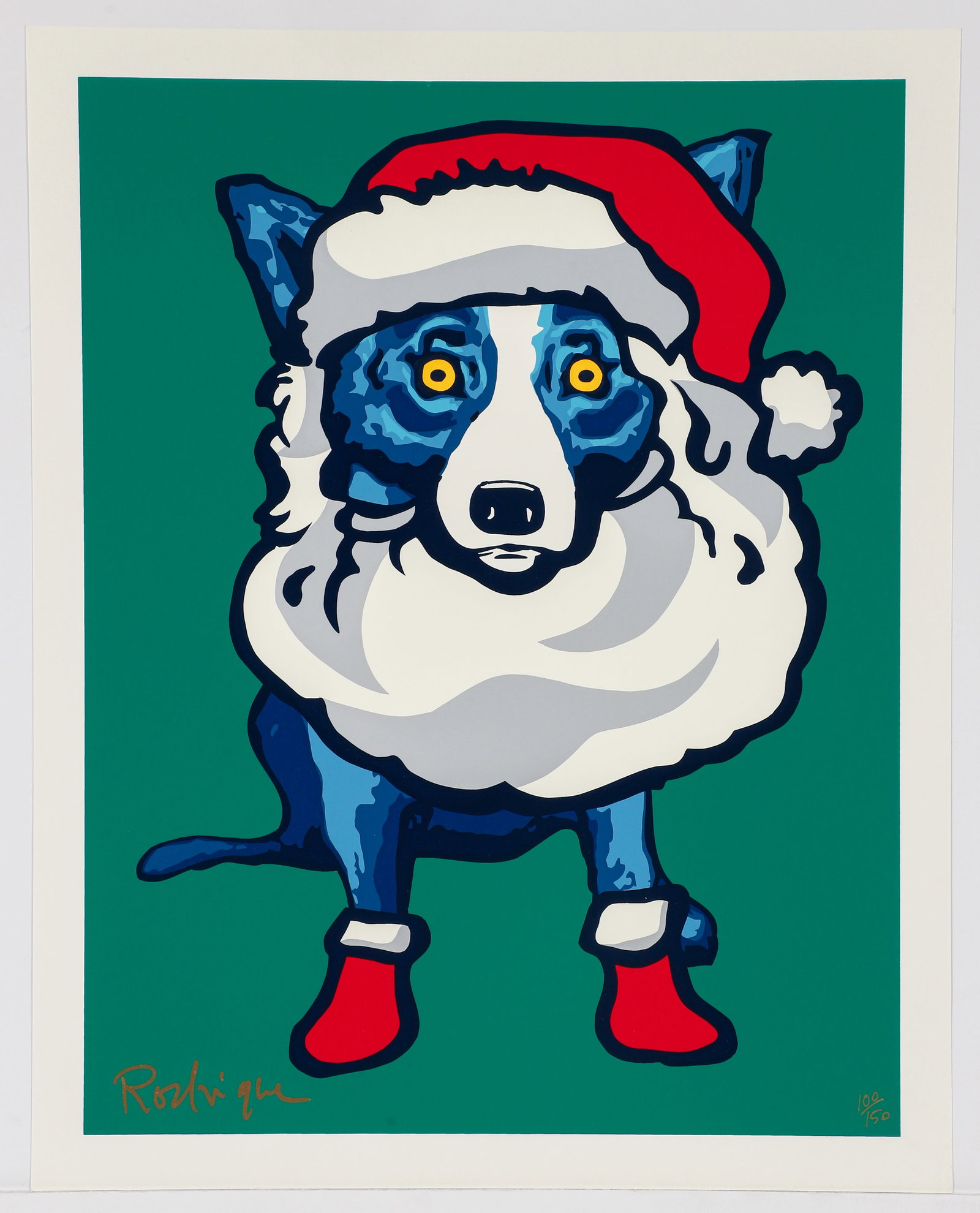 George Rodrigue, Blue Dog orig signed screenprint Ho Ho Ho (1 of 3)