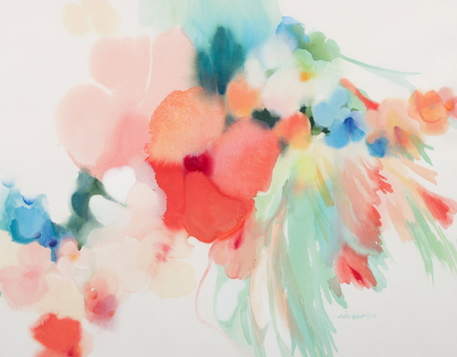 Jean West Watercolor on Paper Peach Floral (1 of 4)