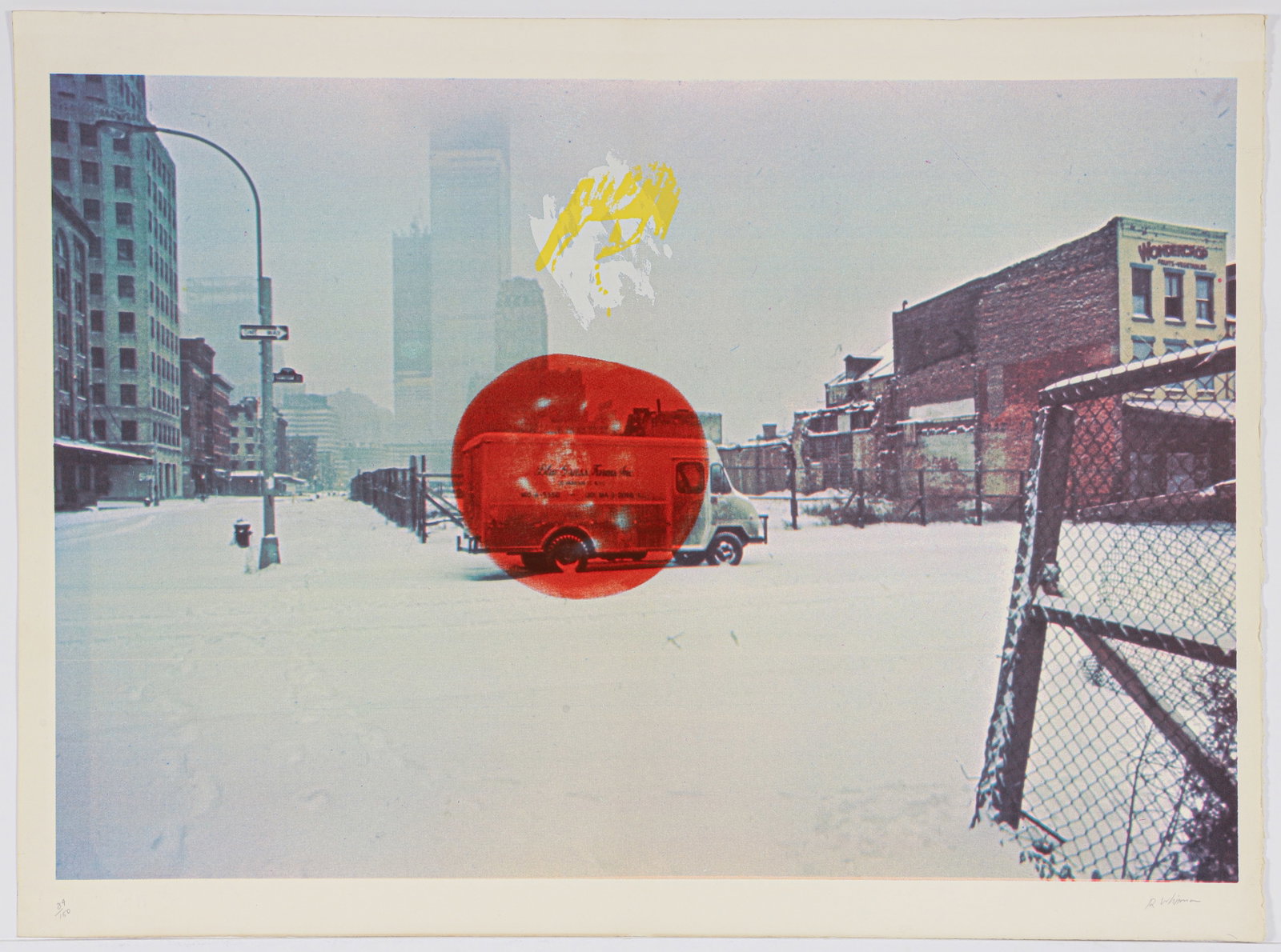 Robert Whitman 1973 Signed Serigraph Red Sphere in Cityscape (1 of 3)