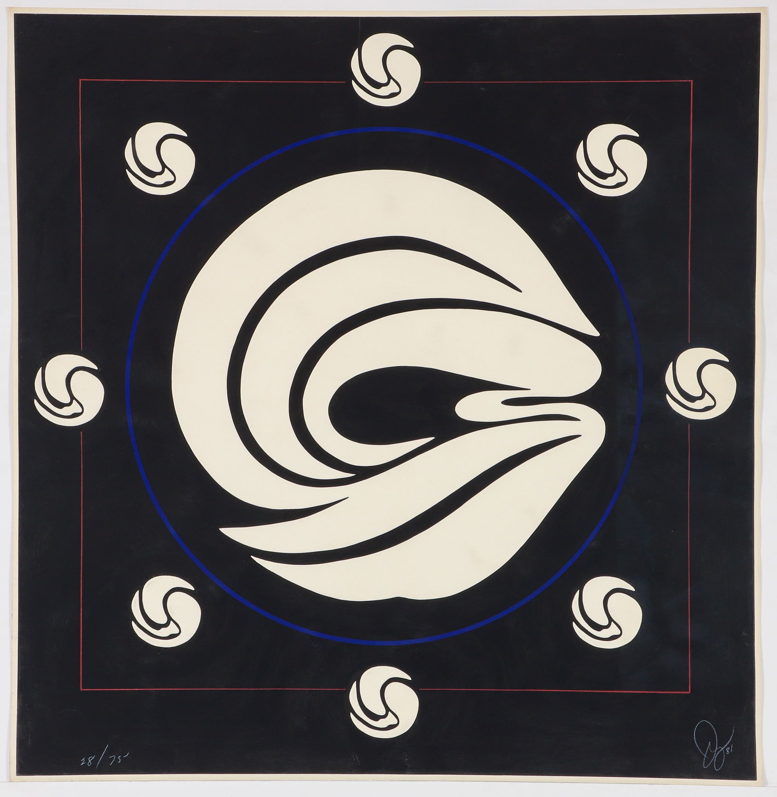 Jack Youngerman orig 1981 screenprint Mandala (Black): Youngerman, Jack (American 1926-2020), Mandala, (Black), 1981, original Silkscreen, pochoir and aquatint intaglio on Arches wove paper, 36 1/2 x 36 inches (92.71 cm x 90.12 cm) (sheet), signed in whit