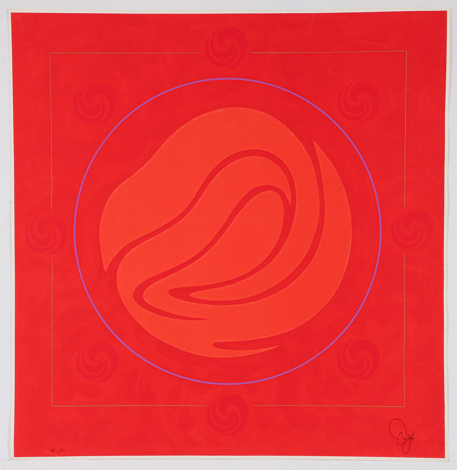 Jack Youngerman orig 1984 screenprint Nimbus Vermillion: Youngerman, Jack (American 1926-2020), Nimbus Vermillion, 1984, original Silkscreen, pochoir and aquatint intaglio on Arches wove paper, 36 1/2 x 36 inches (92.71 cm x 90.12 cm) (sheet), pencil signed
