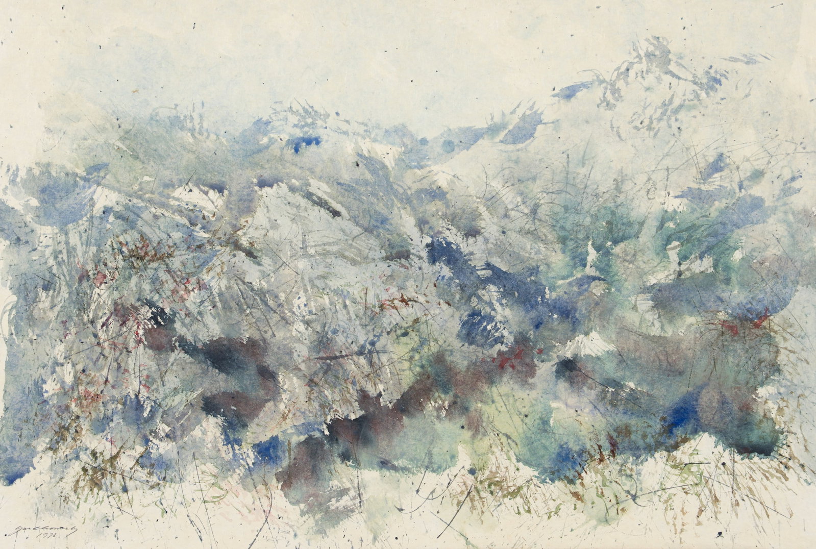 Abstract Expressionist Watercolor on Paper 1973 (1 of 3)