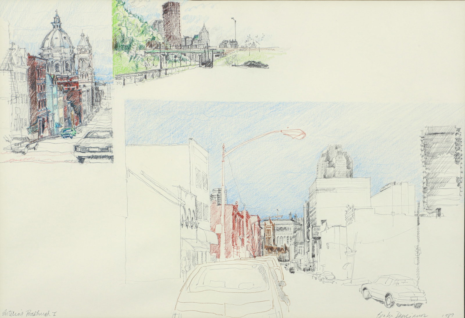 Eva Lu Damianos 1989 color pencil Entering Pittsburgh 1 (1 of 4)