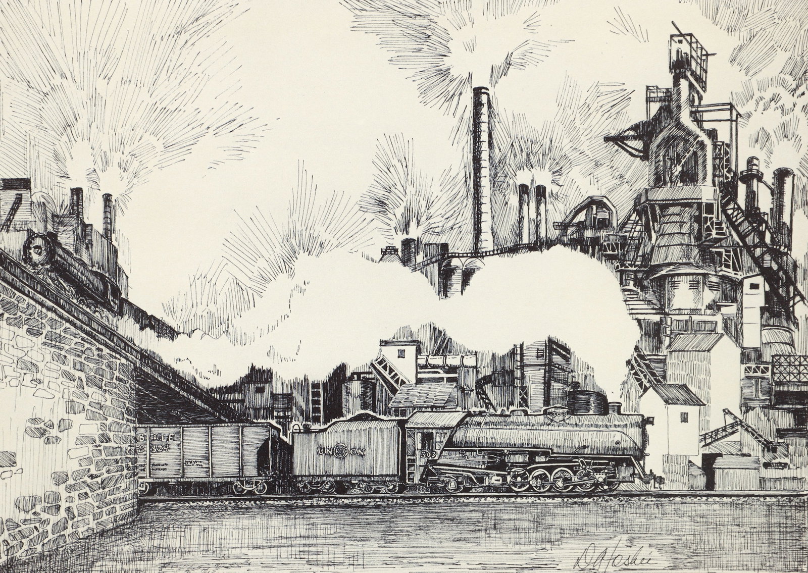 David Foshee framed print Pittsburgh, Pa: Foshee, David A. (20th Century Western PA), Pittsburgh, offset lithograph, pencil signed and numbered 88/200, 8.25 x 11.25 inches, framed measuring 17 x 21 inches. Provenance: The personal collection 