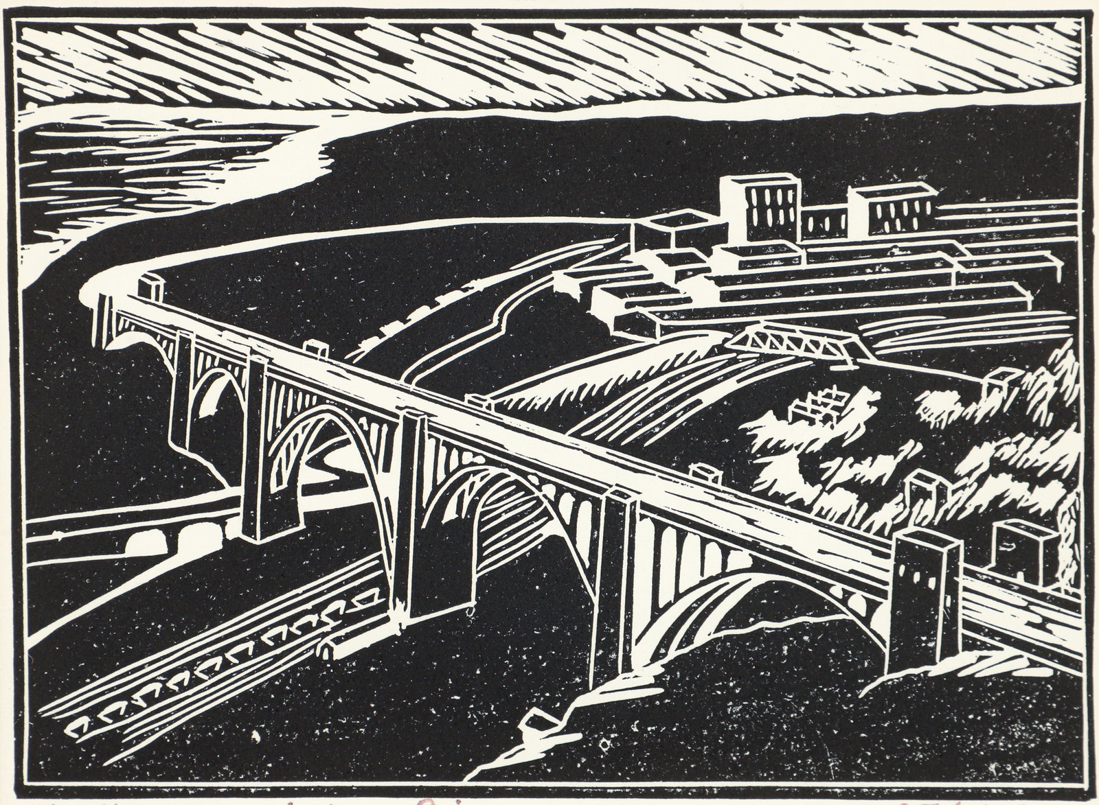 Elizabeth Taylor Herbertson Woodcut Westinghouse Bridge (1 of 3)