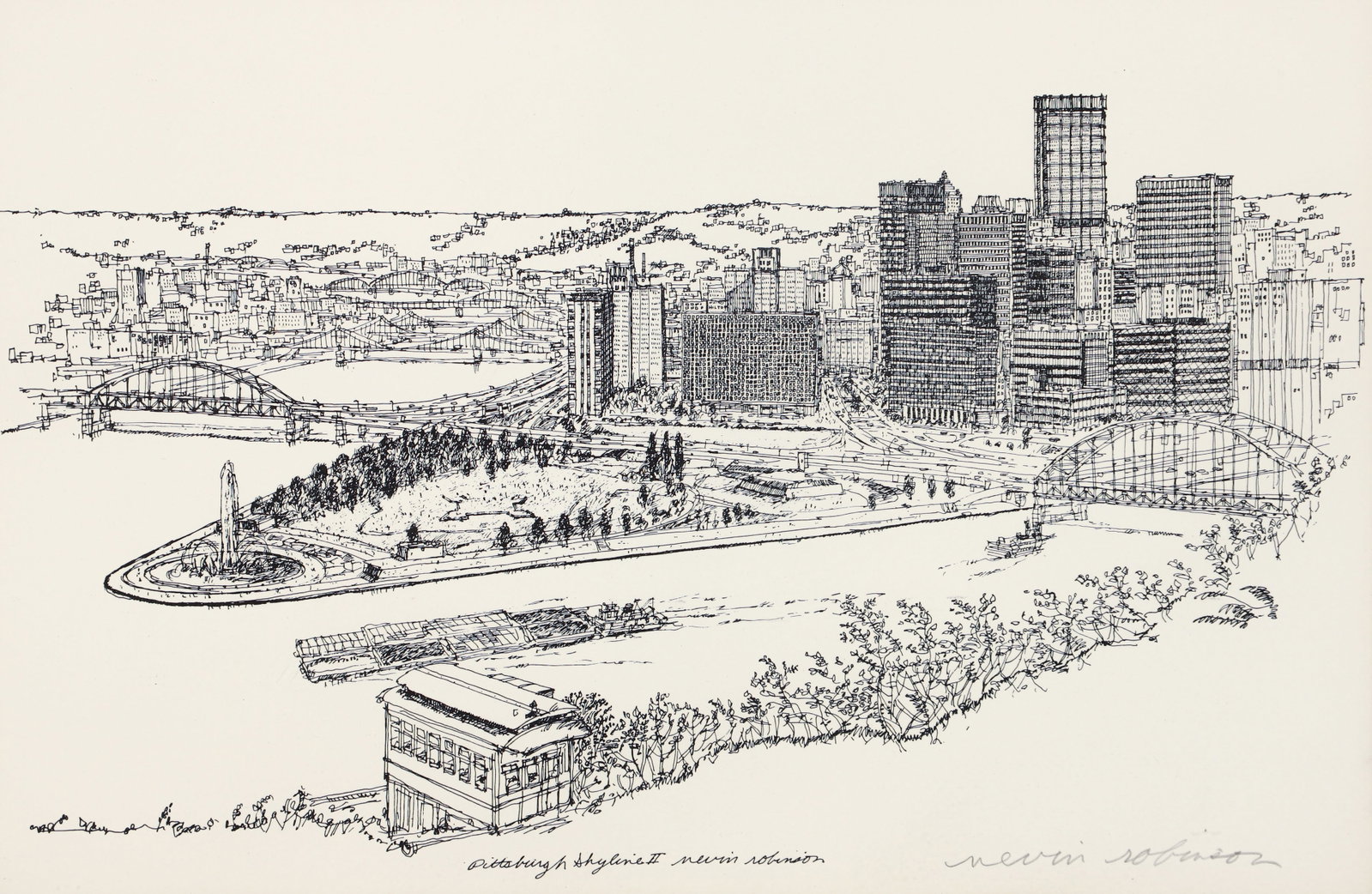 Nevin Robinson Lithograph on Paper Pittsburgh Skyline (1 of 4)