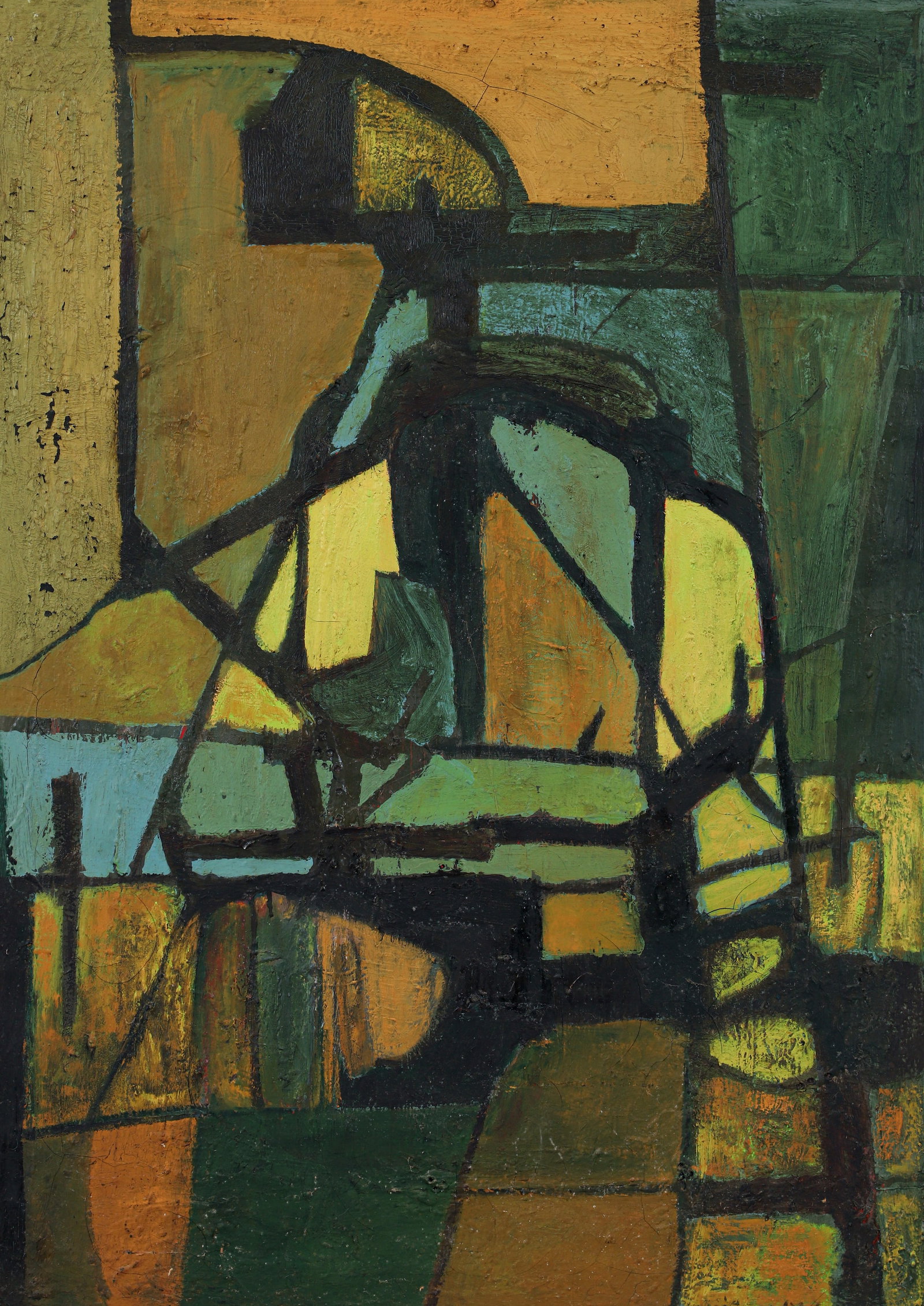Leonard Lieb Mid Century Abstraction Oil on Canvas: Lieb, Leonard (Polish/American/Pittsburgh, 1912-1977), Untitled Abstraction, undated, c.1950s, oil on canvas, signed lower left, 42 x 30 inches, in the artist's original wood strip frame. Marked A.A.P