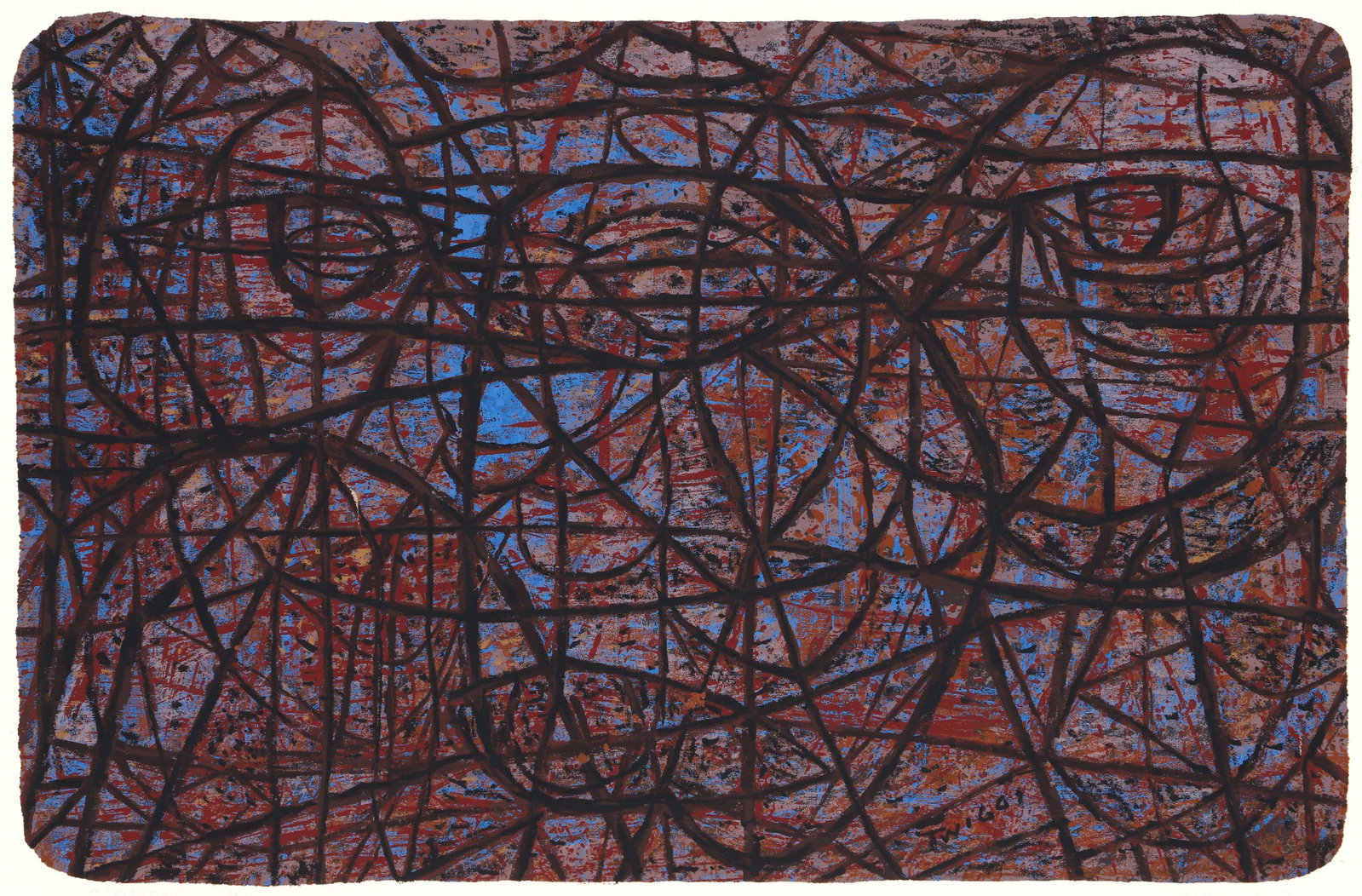Russell Twiggs stencil print Meditation 1950s: Twiggs, Russell Gould (American 1898-1991), Meditation, mid 1950's , litho crayon and glue resistant stencil print, 13 x 20 inches, pencil signed, numbered 35/45 and titled along the lower margin, unf