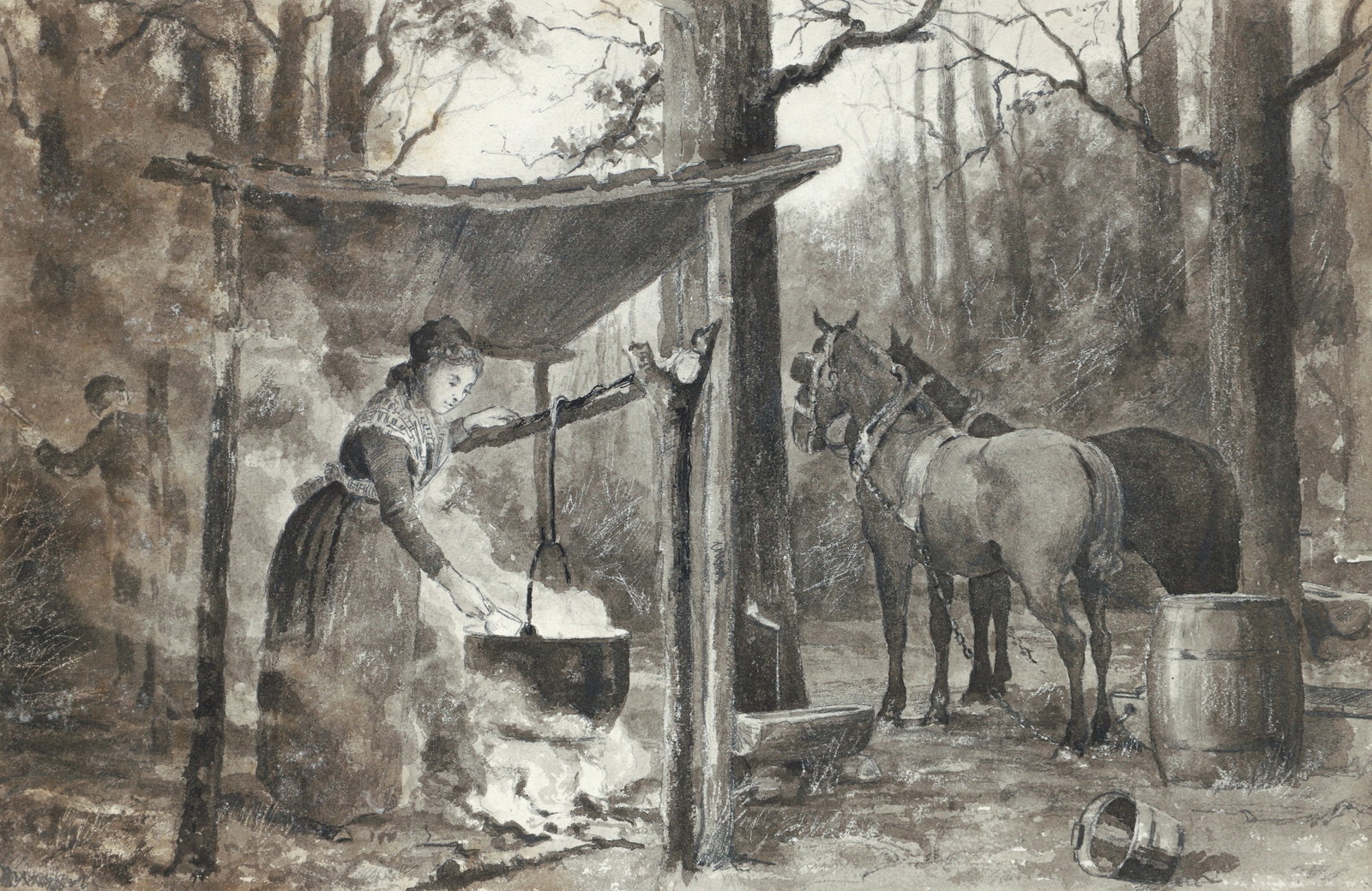 19th Century work on paper A Pennsylvania Maple Sugar Camp (1 of 3)