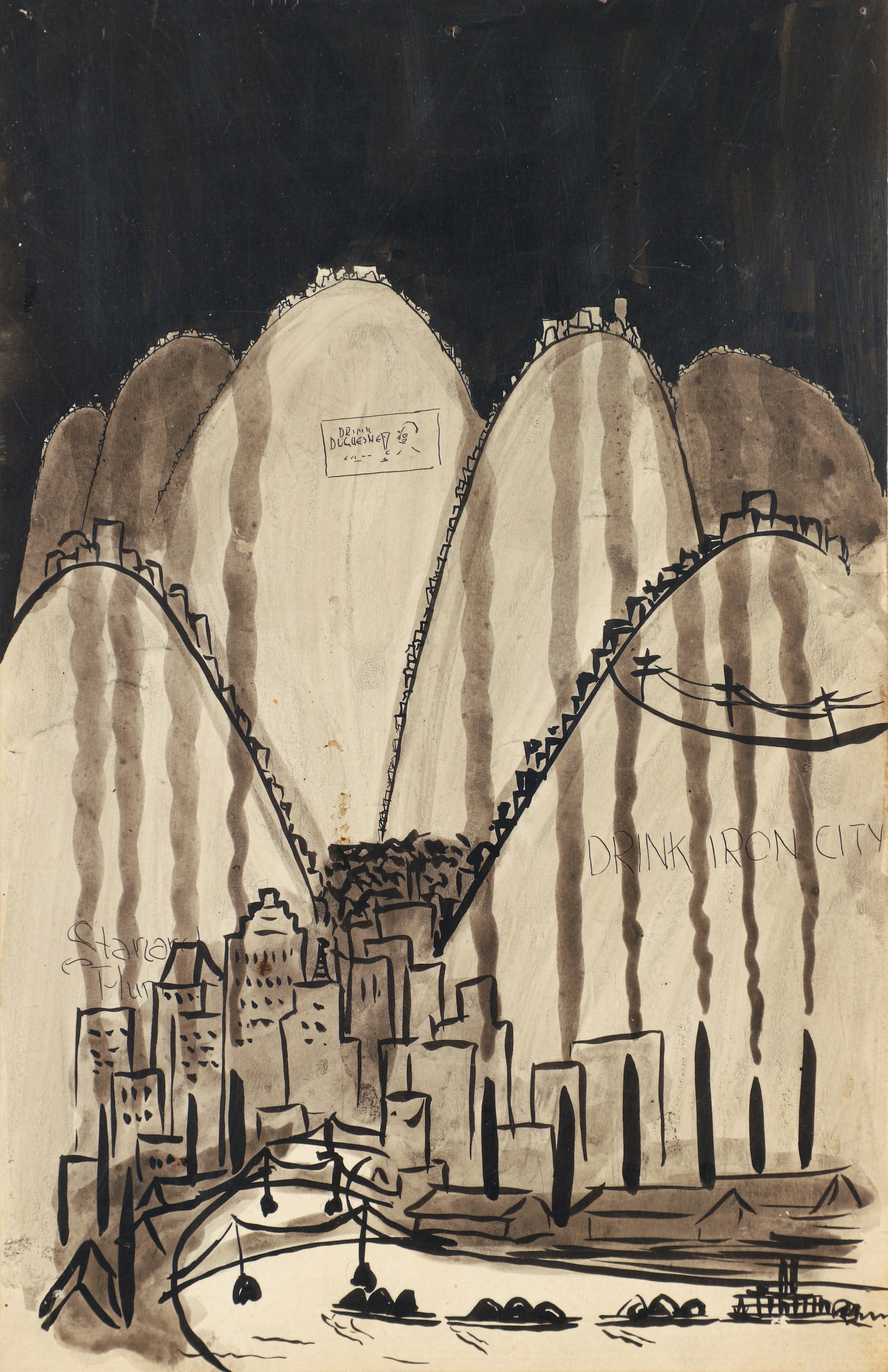 Thomas Arthur Ink Drawing View of Pittsburgh (1 of 2)