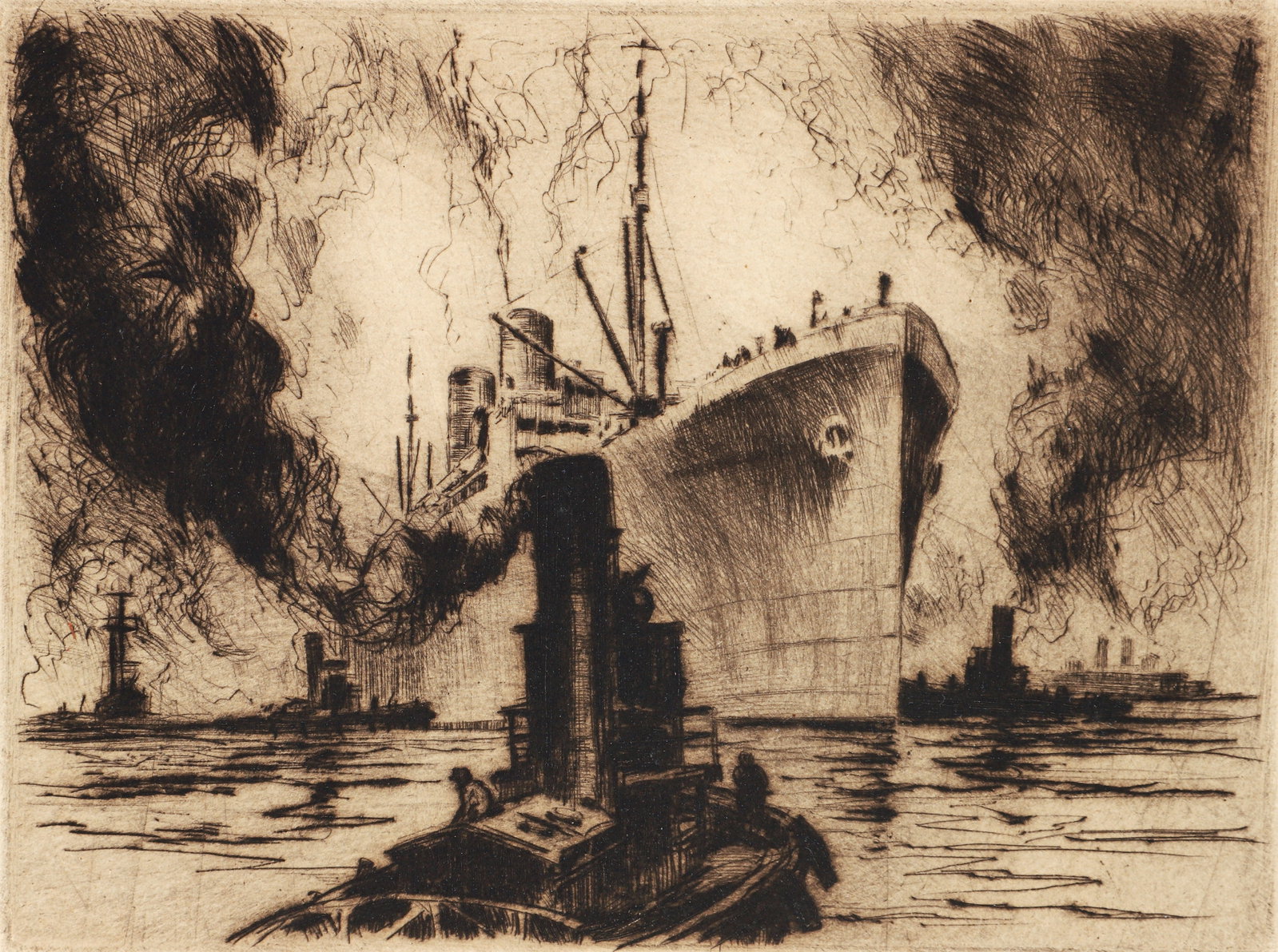 Otto Kuhler Rare Etching Boats in Harbor Signed (1 of 4)