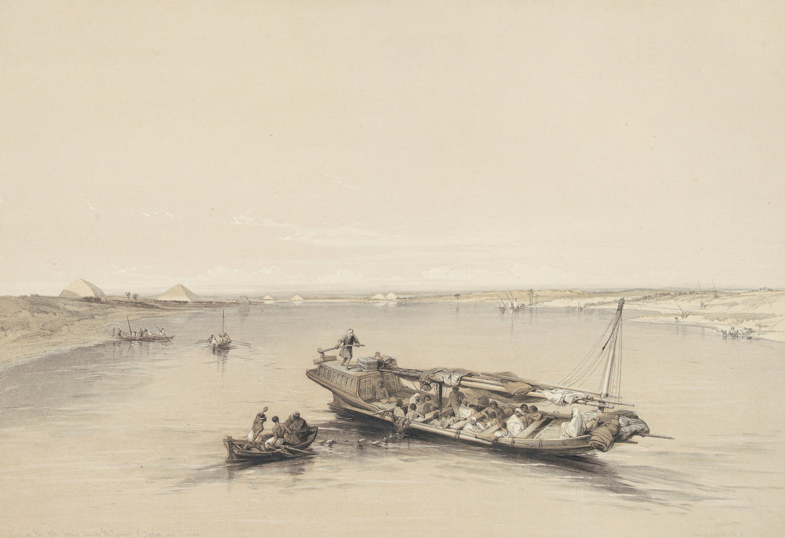 David Roberts Slave Boat on the Nile with Pyramids Lithograph (1 of 3)