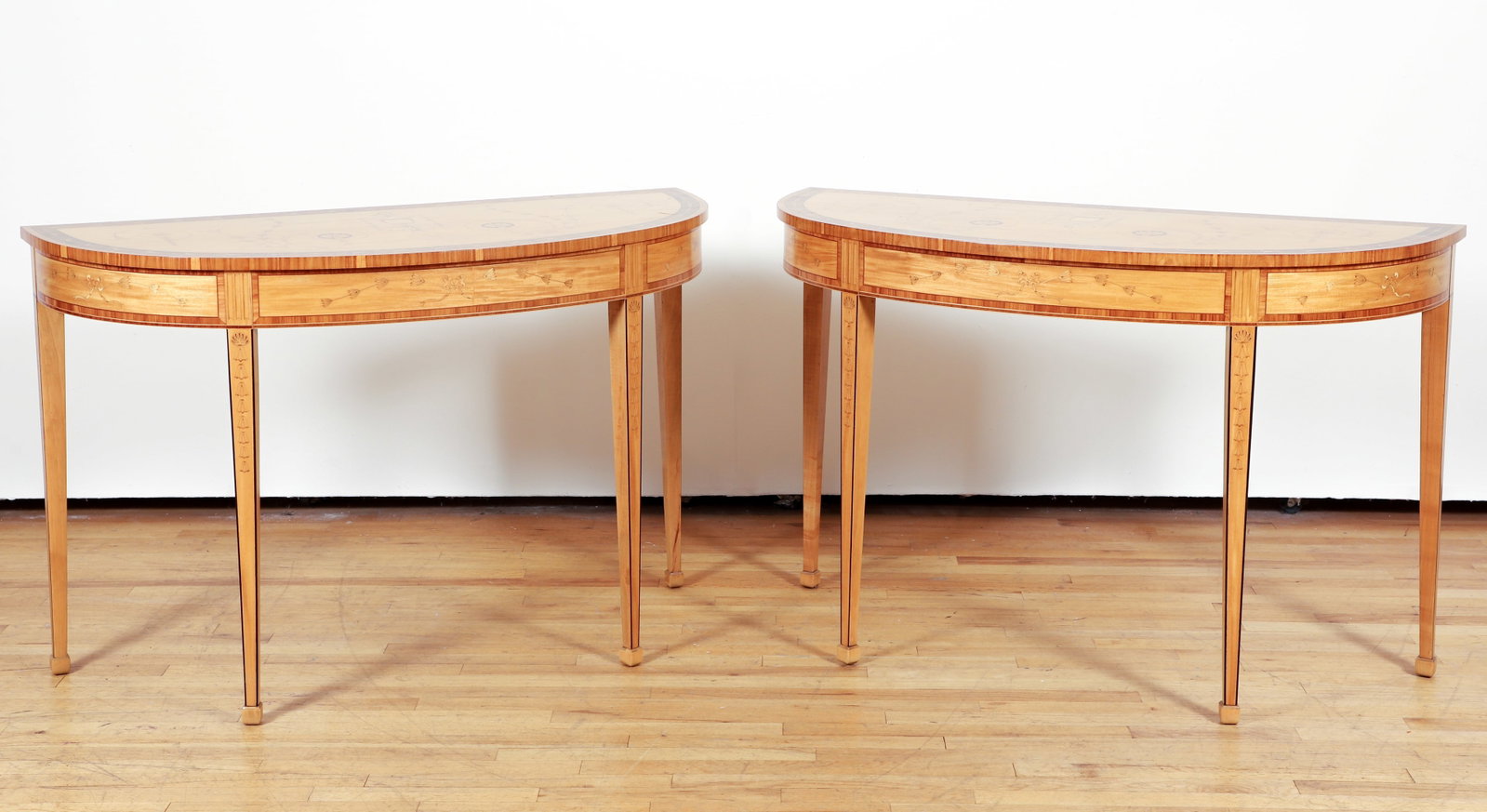Pair of Mahogany and Satinwood Inlaid Federal Style Demilune Side Tables (1 of 7)